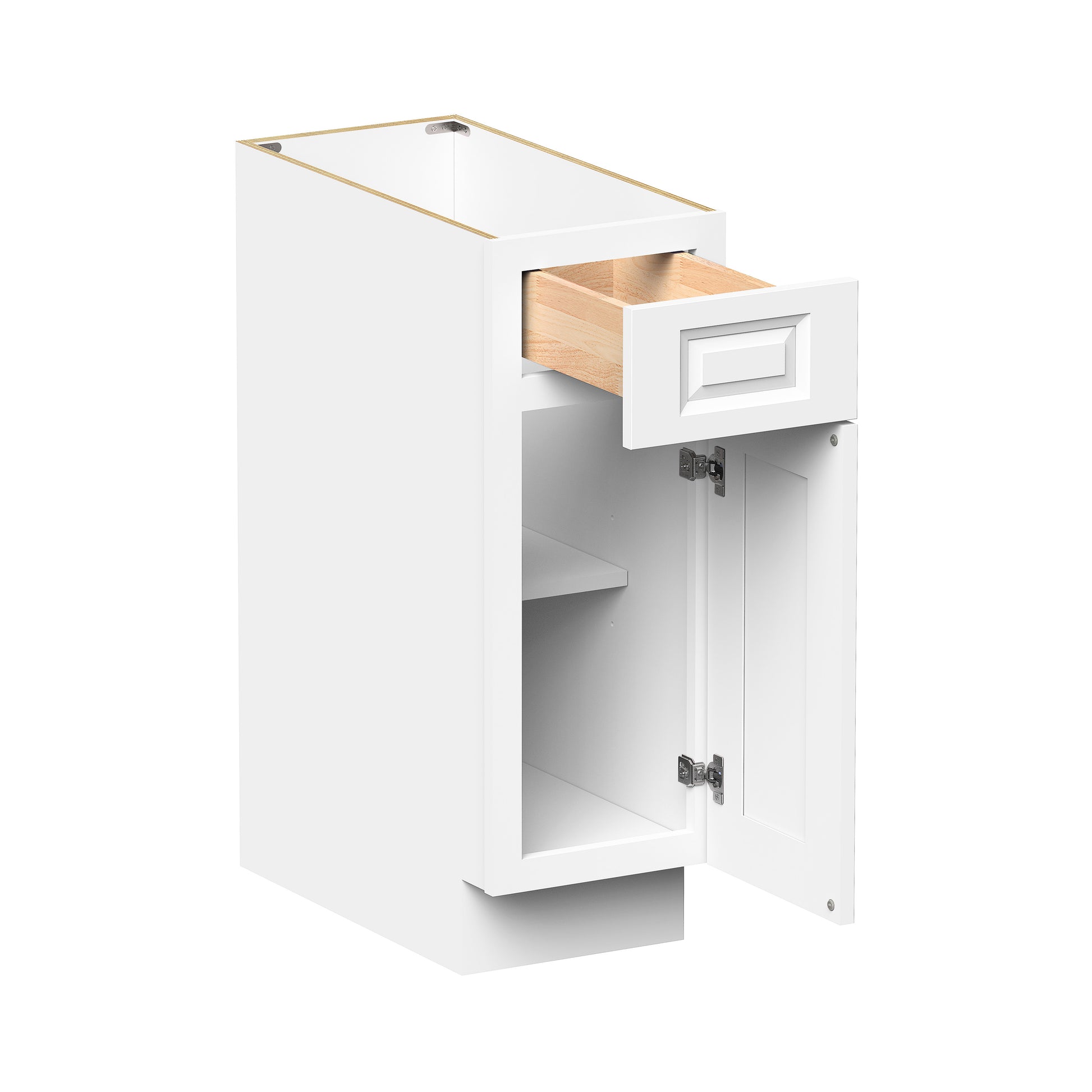 Glacier White RTA 12"-21"W x 24"D x 34.5"H Standard Base Cabinets With 1 Door, 1 Drawer & 1 Shelf