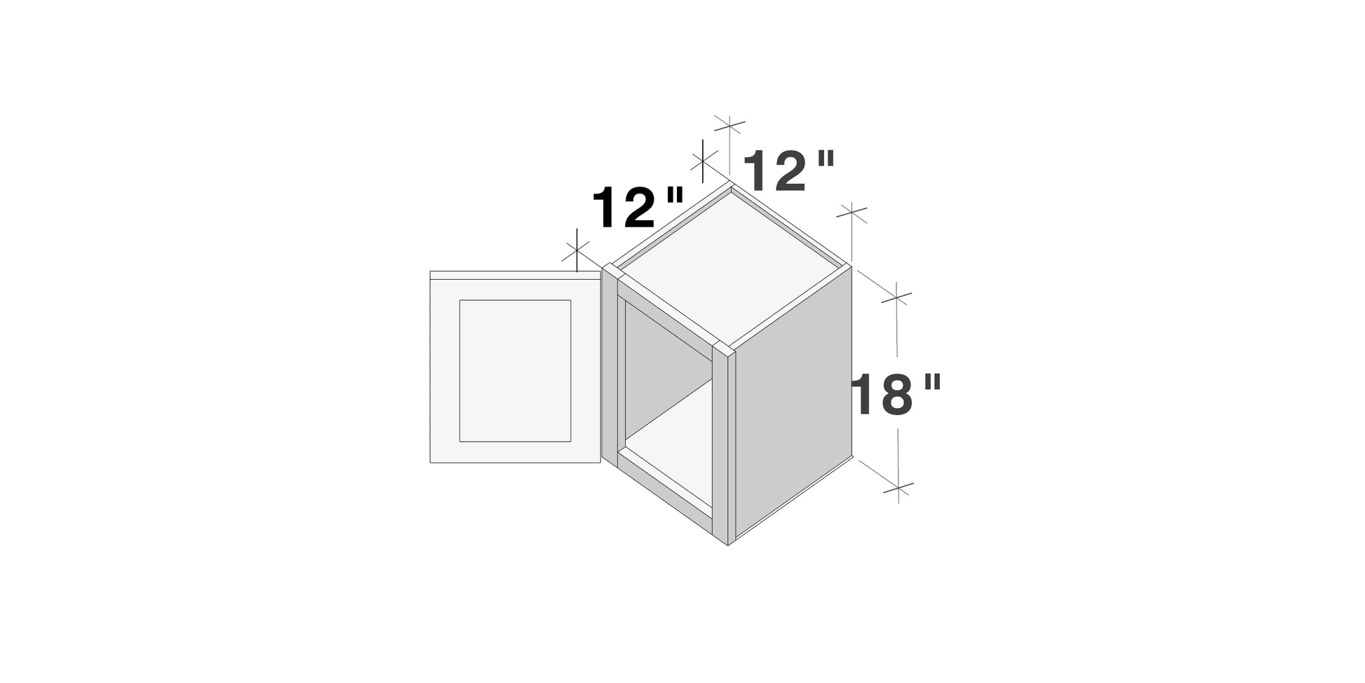 Glacier White RTA 12"-21"W x 12"D x 18"H Short Wall Cabinets With 1 Door