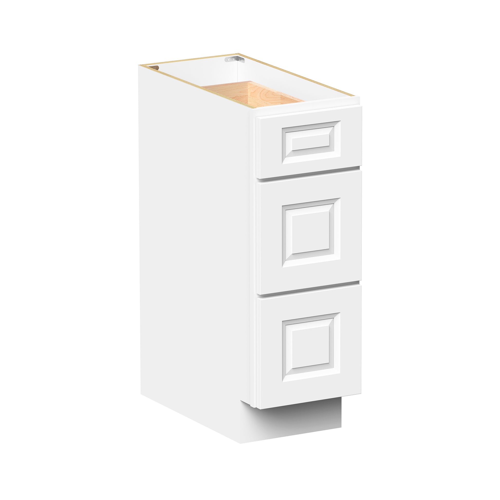 Glacier White RTA 12"-36"W x 24"D x 34.5"H Drawer Base Cabinets With 3 Drawers