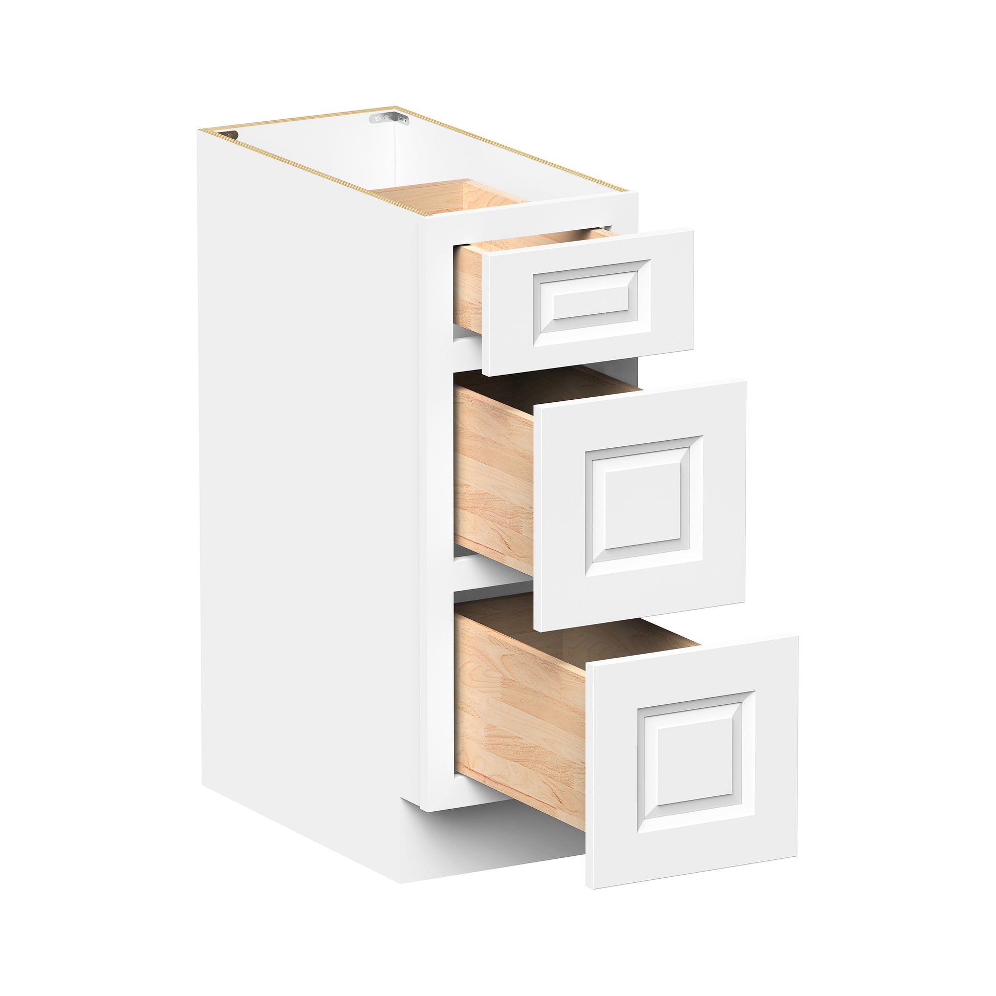 Glacier White RTA 12"-36"W x 24"D x 34.5"H Drawer Base Cabinets With 3 Drawers