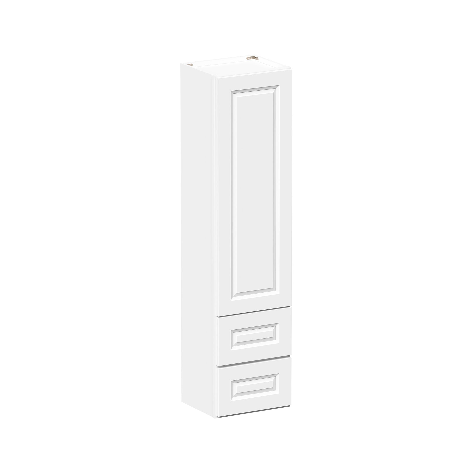 Glacier White RTA 15"W x 12"D x 60"H On-Counter Cabinet/ Counter Linen Cabinet With 1 Door, 2 Drawers & 4 Shelves