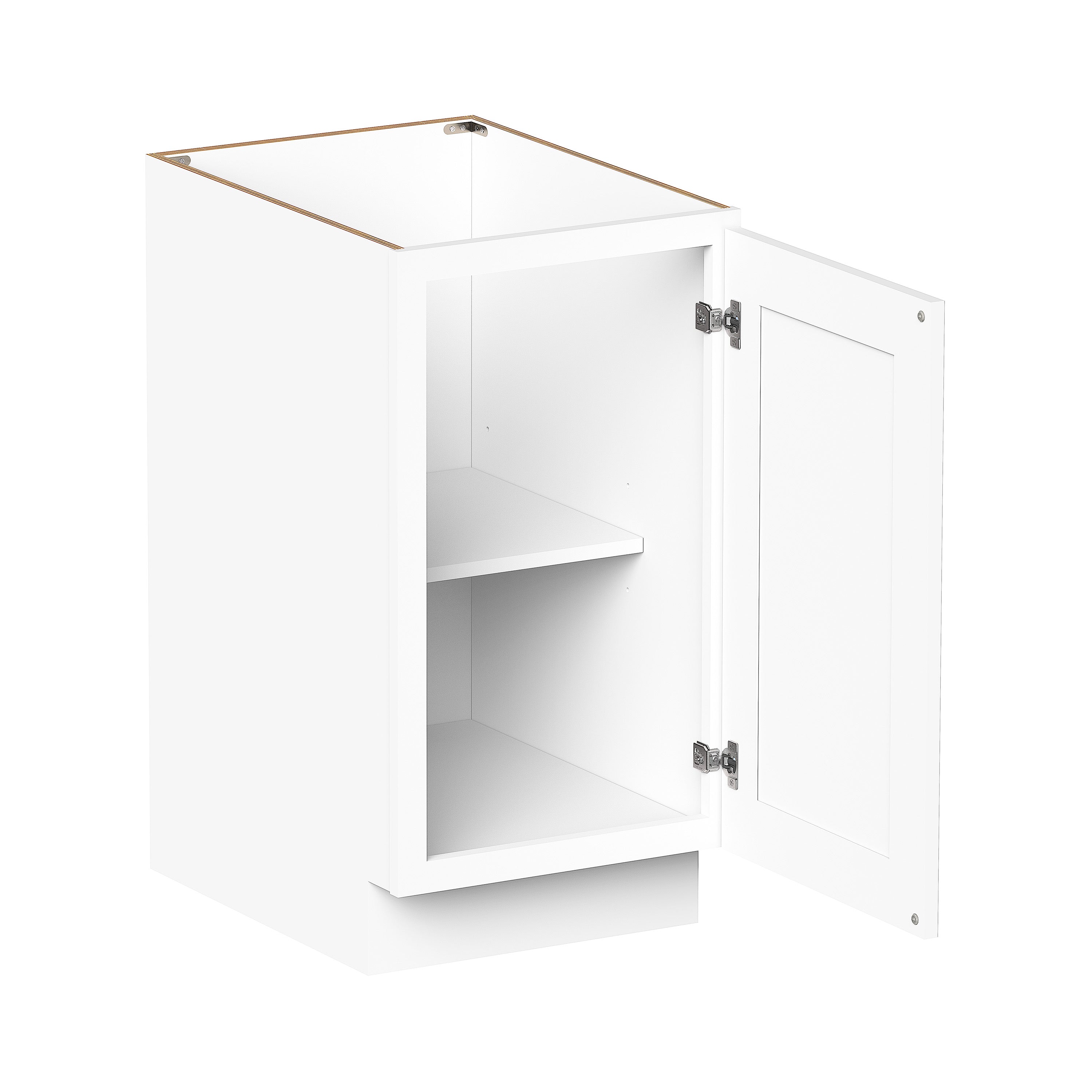 Glacier White RTA 18"/21"W x 24"D x 34.5"H Full Height Door Base Cabinets With 1 Door & 1 Shelf