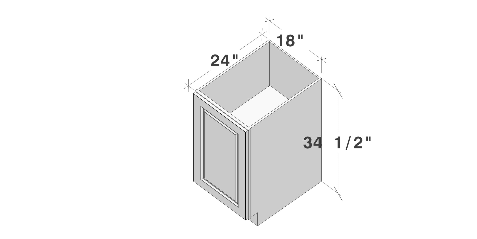 Glacier White RTA 18"/21"W x 24"D x 34.5"H Full Height Door Base Cabinets With 1 Door & 1 Shelf