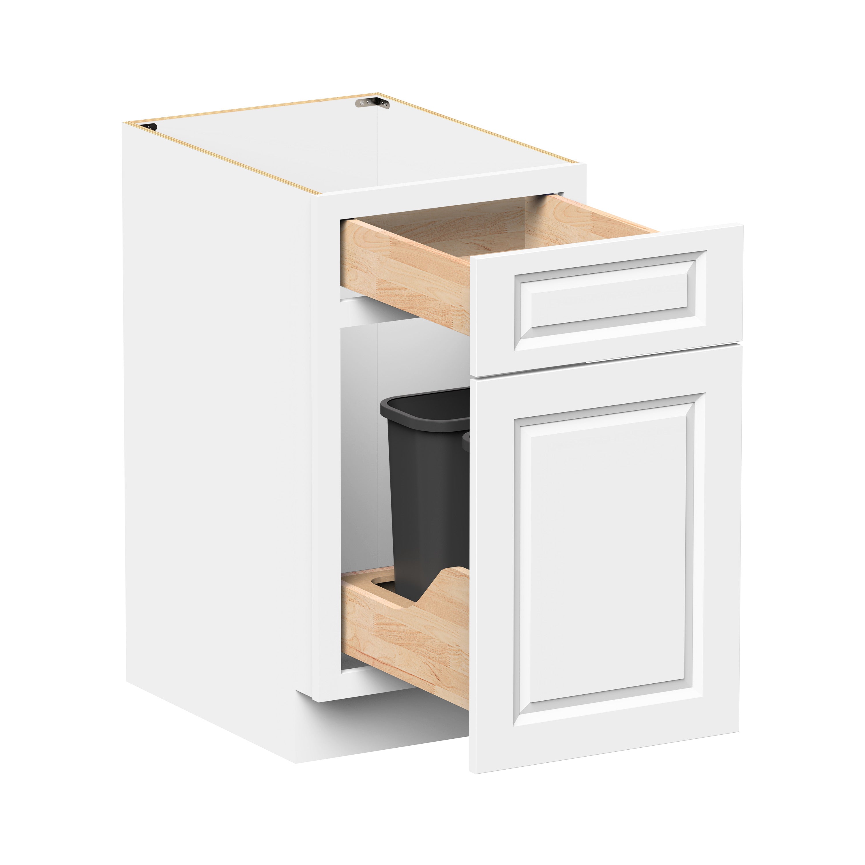 Glacier White RTA 18"W x 24"D x 34.5"H Waste Basket Base Cabinet With 2 Drawers (Waste Basket Excluded)