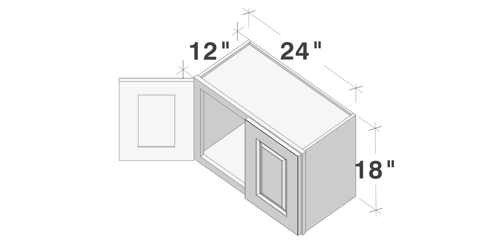 Glacier White RTA 24"-36"W x 12"D x 18"H Short Wall Cabinets With 2 Doors