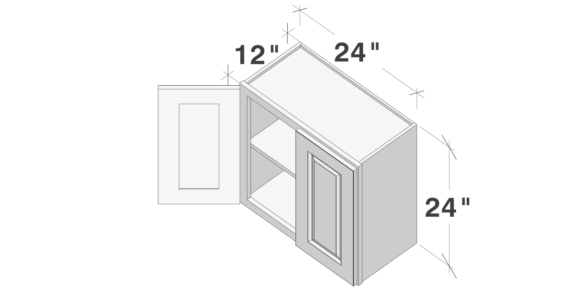 Glacier White RTA 24"-36"W x 12"D x 24"H Short Wall Cabinets With 2 Doors & 1 Shelf