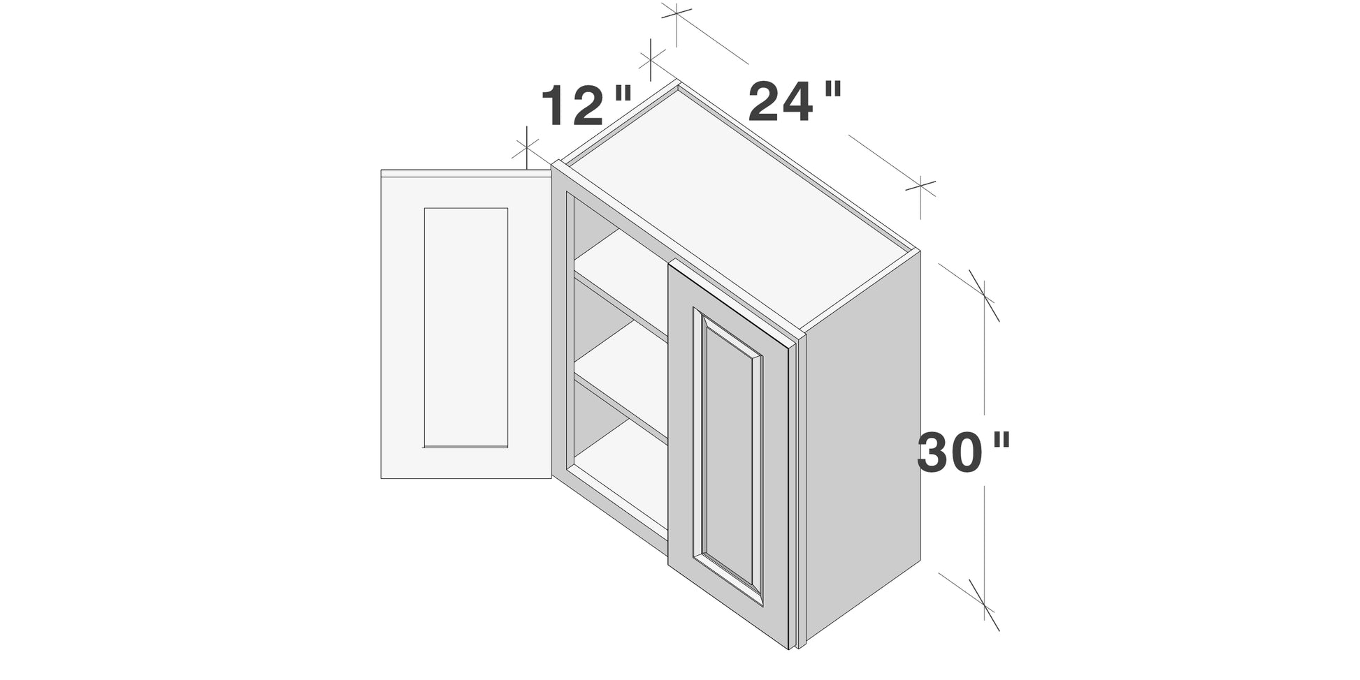 Glacier White RTA 24"-36"W x 12"D x 30"/36"H Standard Wall Cabinets With 2 Doors & 2 Shelves