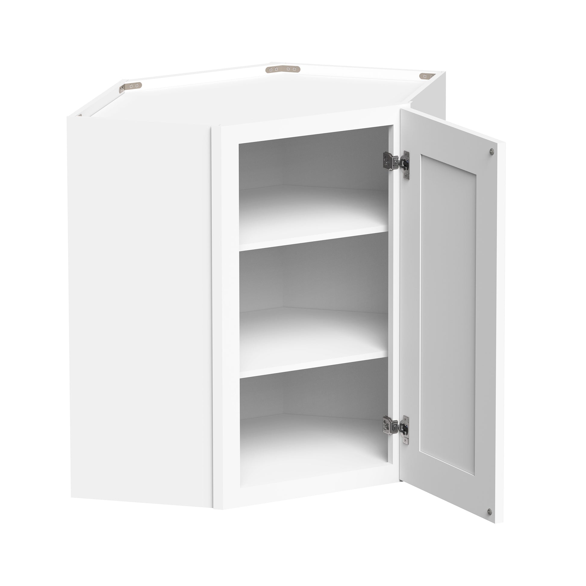 Glacier White RTA 24"W x 12"D x 30"/36"H Wall Diagonal Corner Cabinets With 1 Door & 2 Shelves