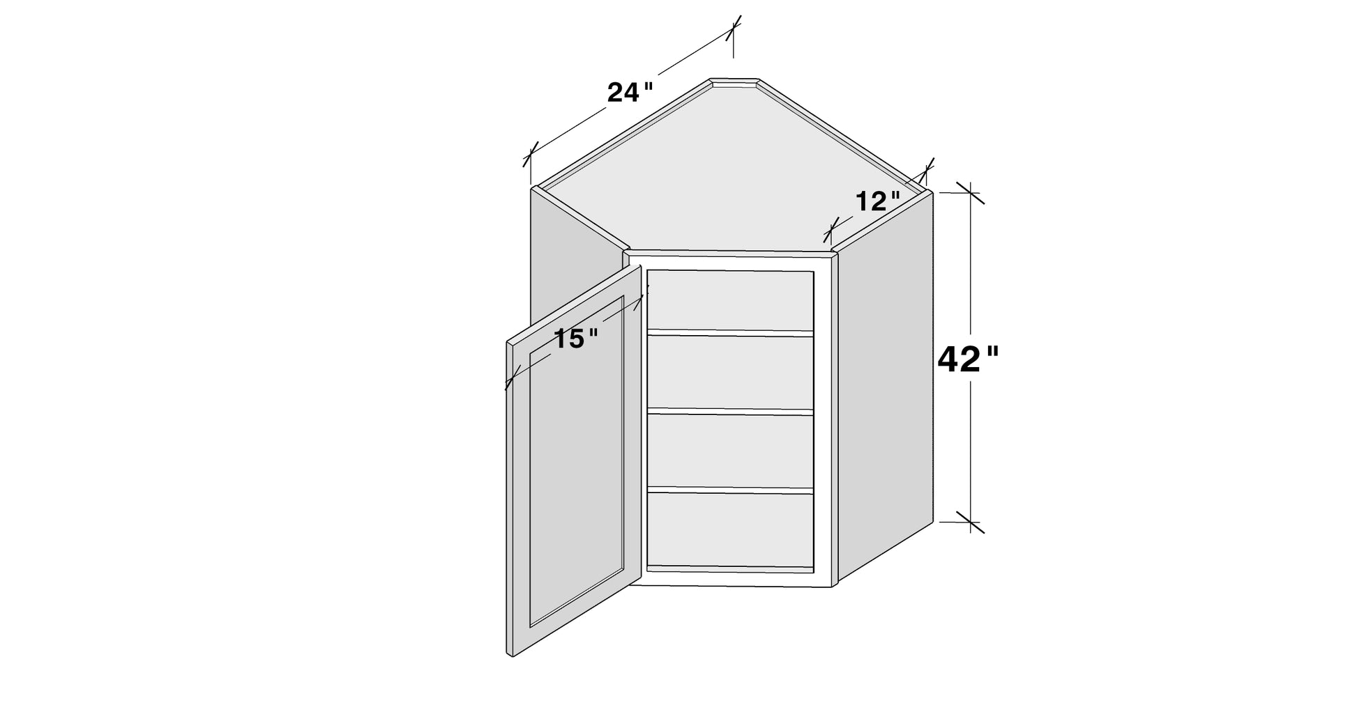 Glacier White RTA 24"W x 12"D x 42"H Wall Diagonal Corner Cabinets With 1 Door & 3 Shelves