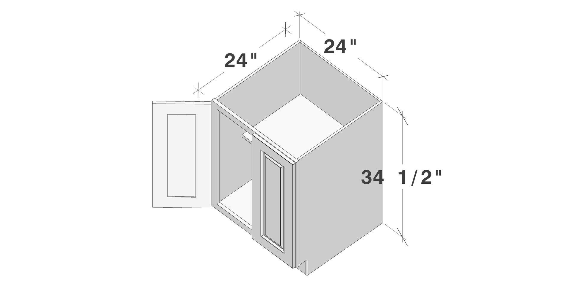 Glacier White RTA 24"-36"W x 24"D x 34.5"H Full Height Door Base Cabinets With 2 Doors & 1 Shelf