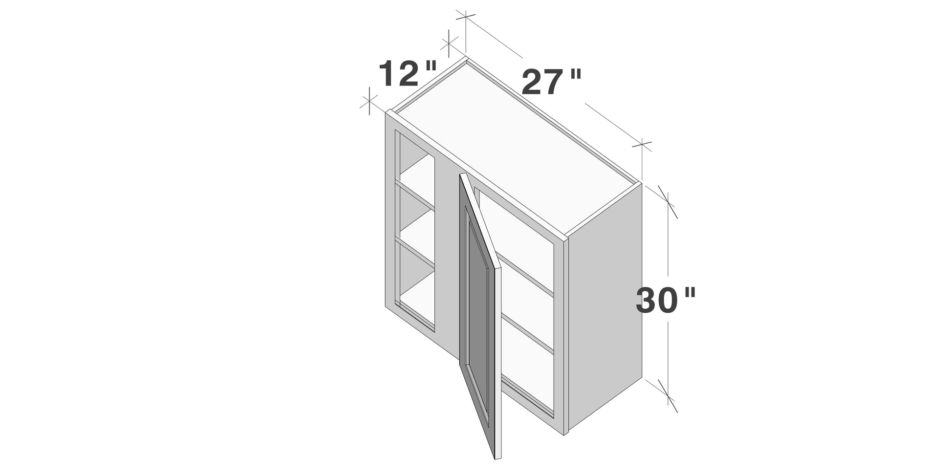 Glacier White RTA 27"W x 12"D x 30"/36"H Standard Corner Wall Cabinets With 1 Door & 2 Shelves