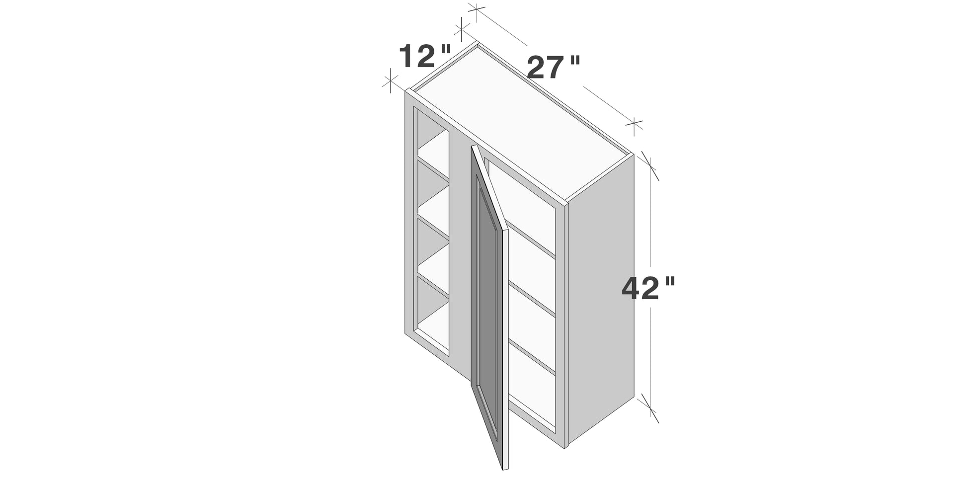 Glacier White RTA 27"W x 12"D x 42"H Standard Corner Wall Cabinets With 1 Door & 3 Shelves