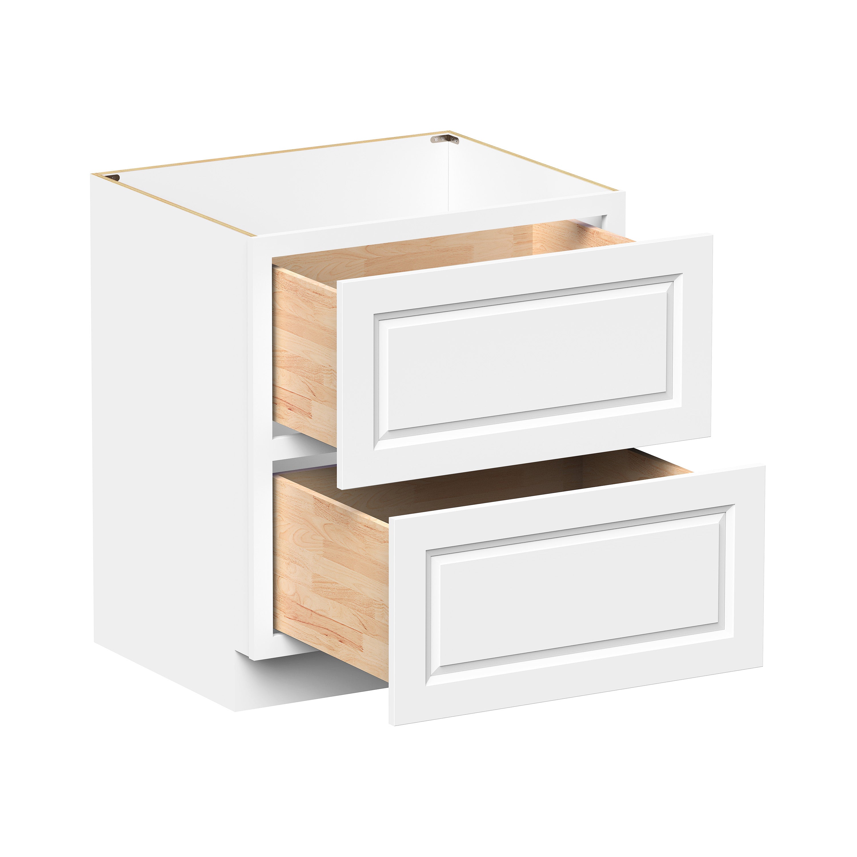 Glacier White RTA 30"-36"W x 24"D x 34.5"H Drawer Base Cabinets With 2 Drawers