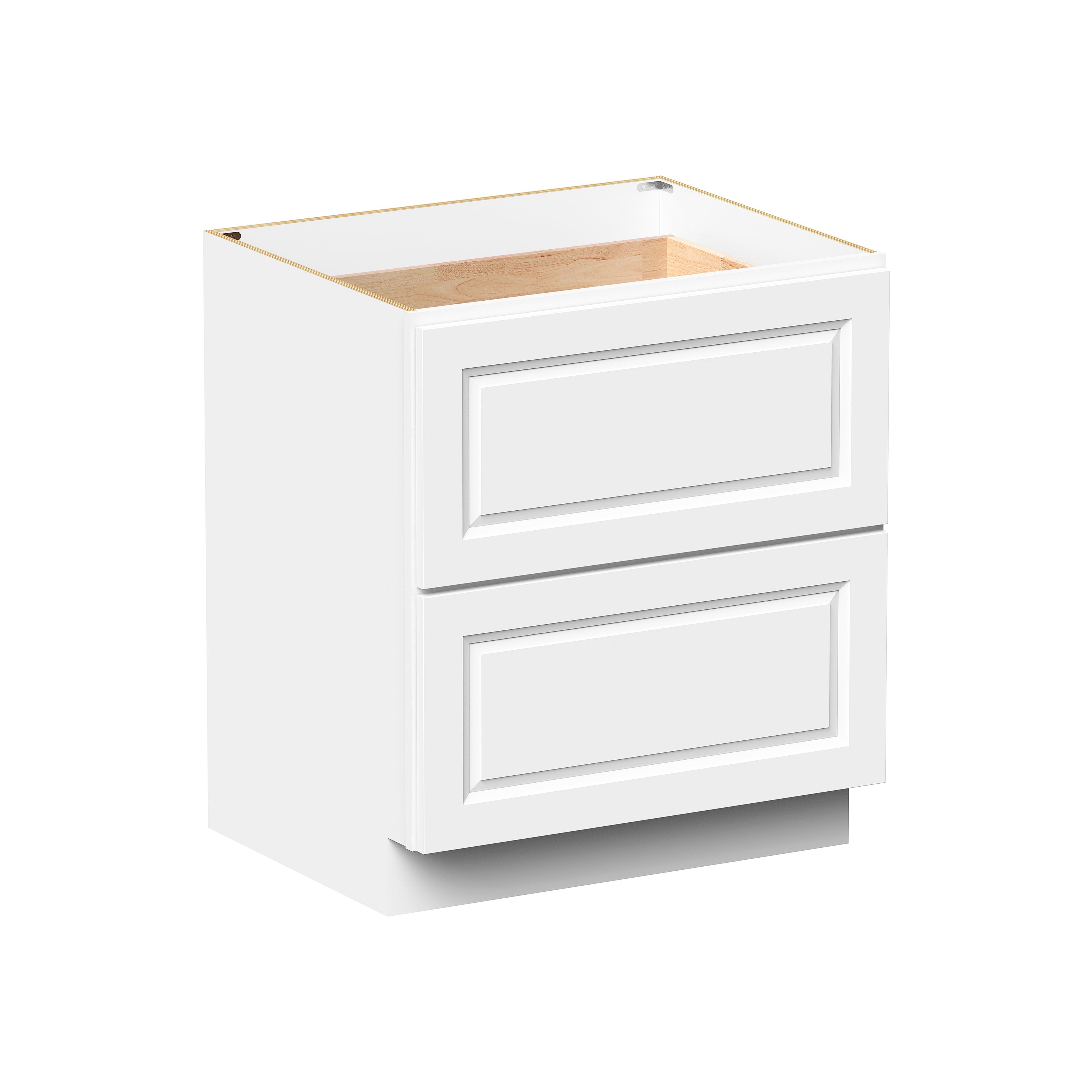 Glacier White RTA 30"-36"W x 24"D x 34.5"H Drawer Base Cabinets With 2 Drawers