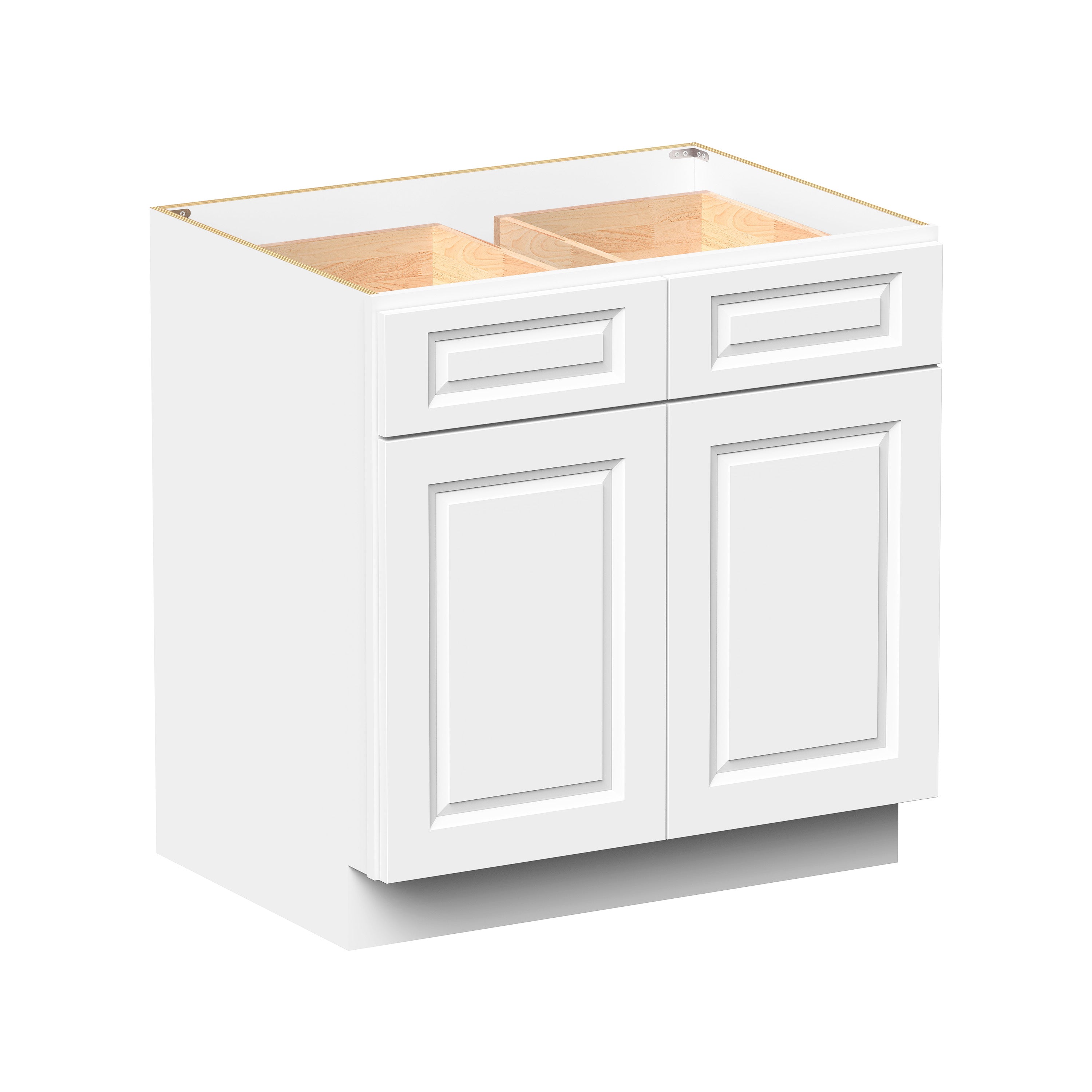 Glacier White RTA 33"-42"W x 24"D x 34.5"H Standard Base Cabinets With 2 Doors, 2 Drawers & 1 Shelf