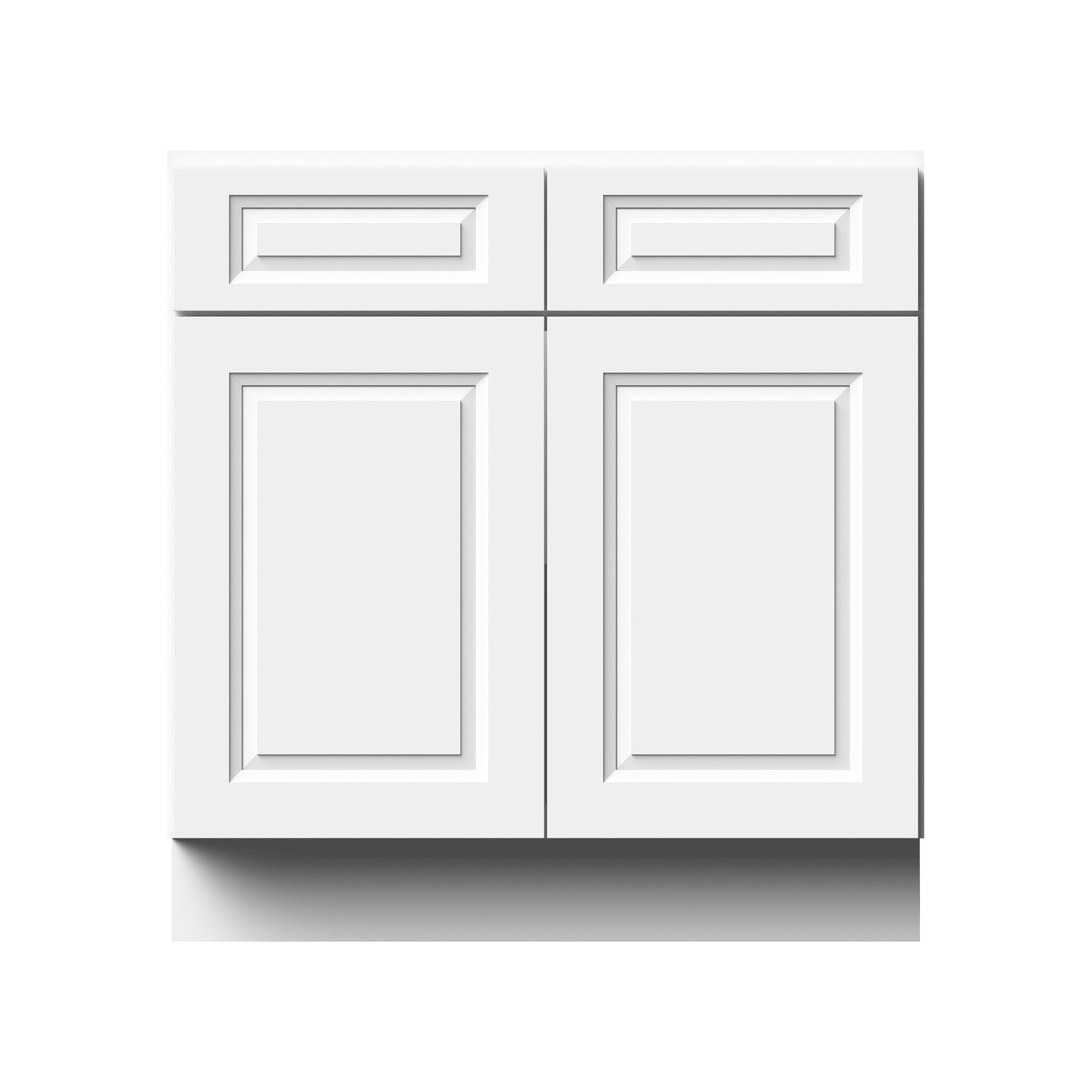 Glacier White RTA 33"-42"W x 24"D x 34.5"H Standard Base Cabinets With 2 Doors, 2 Drawers & 1 Shelf