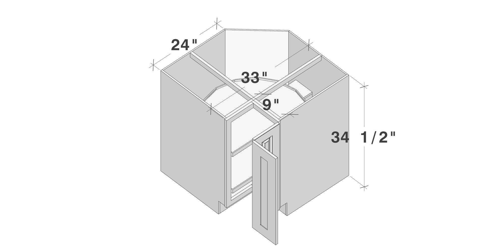Glacier White RTA 33"W x 24"D x 34.5"H Lazy Susan Base With 1 Bi-fold & 2 Turntables