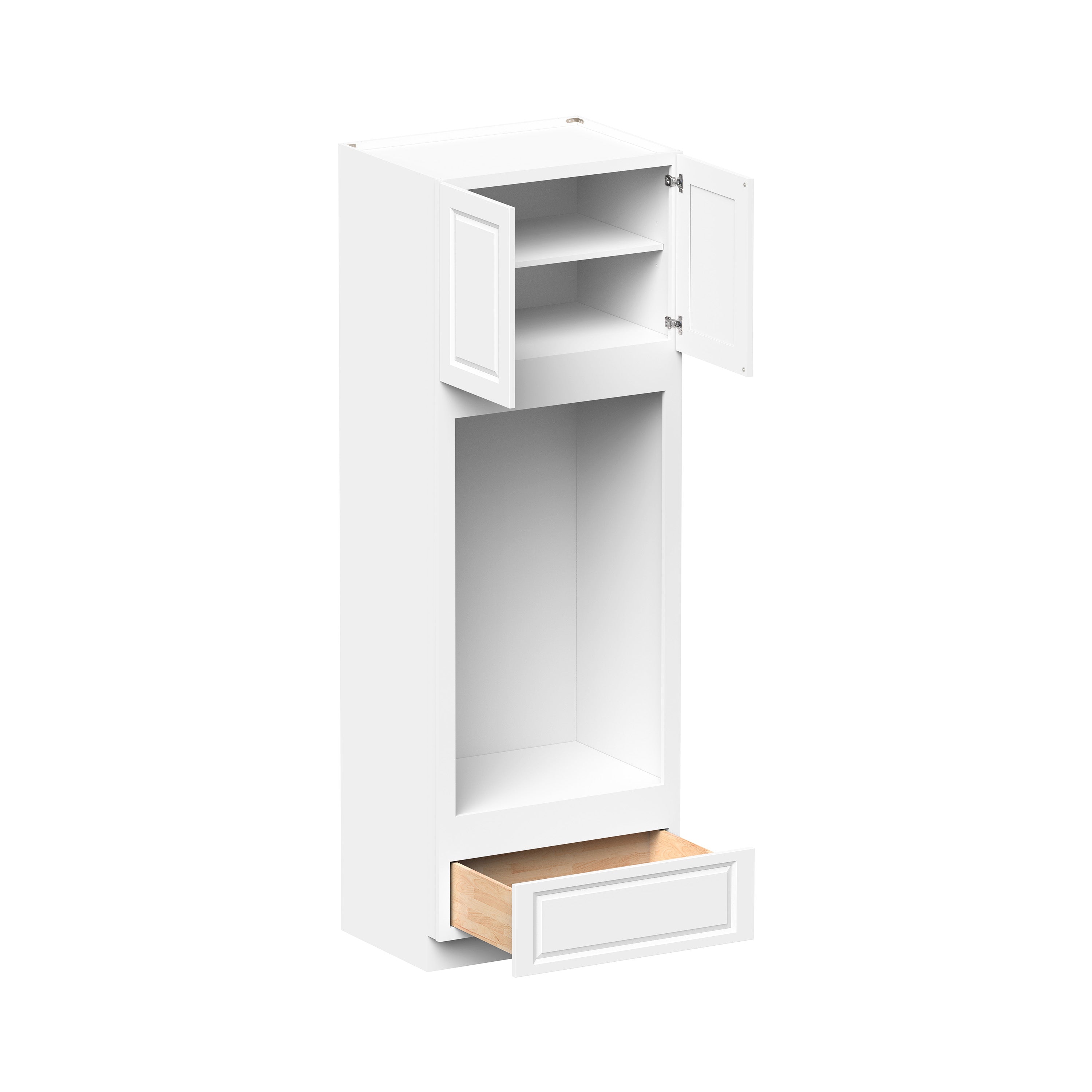 Glacier White RTA 33"W x 27"D x 96"H Double Oven Cabinets With 2 Doors, 1 Drawer & 3 Shelves