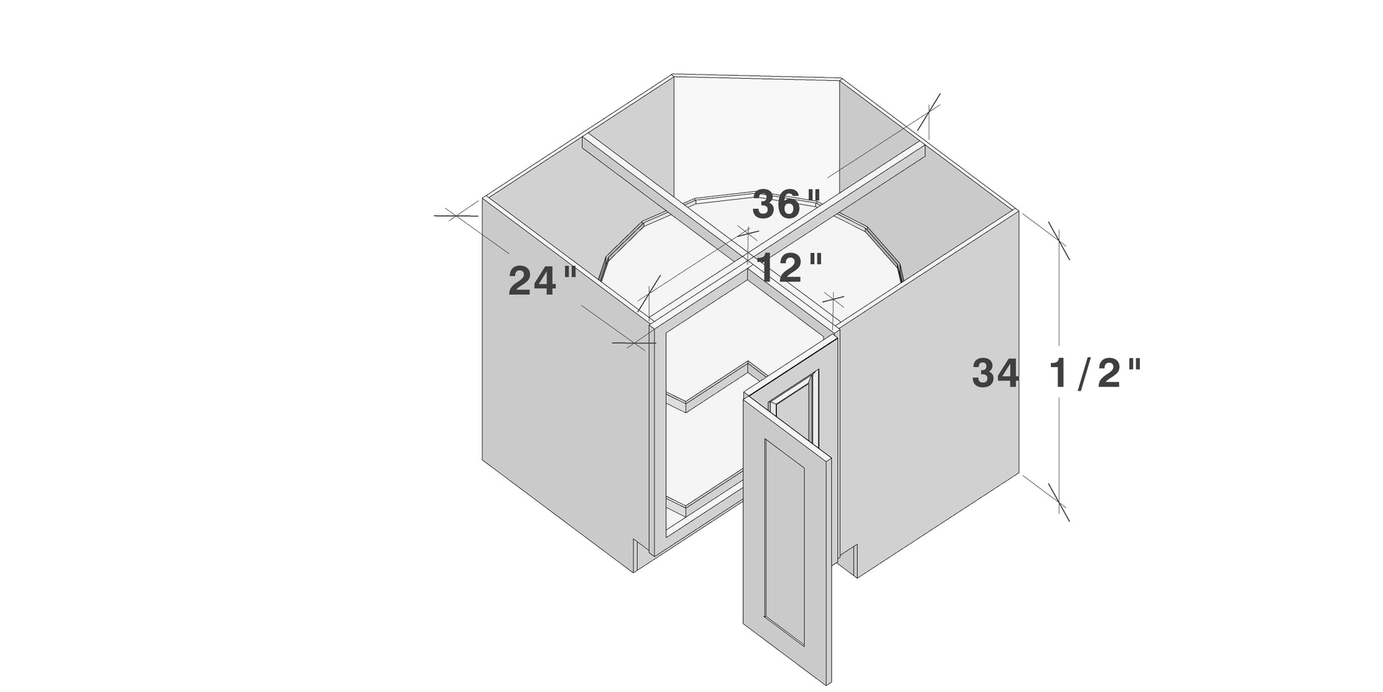 Glacier White RTA 36"W x 24"D x 34.5"H Lazy Susan Base With 1 Bi-fold & 2 Turntables