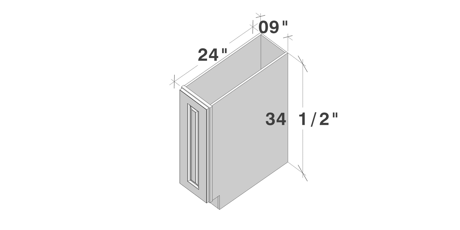Glacier White RTA 9"W x 24"D x 34.5"H Full Height Door Base Cabinets With 1 Door & 1 Shelf