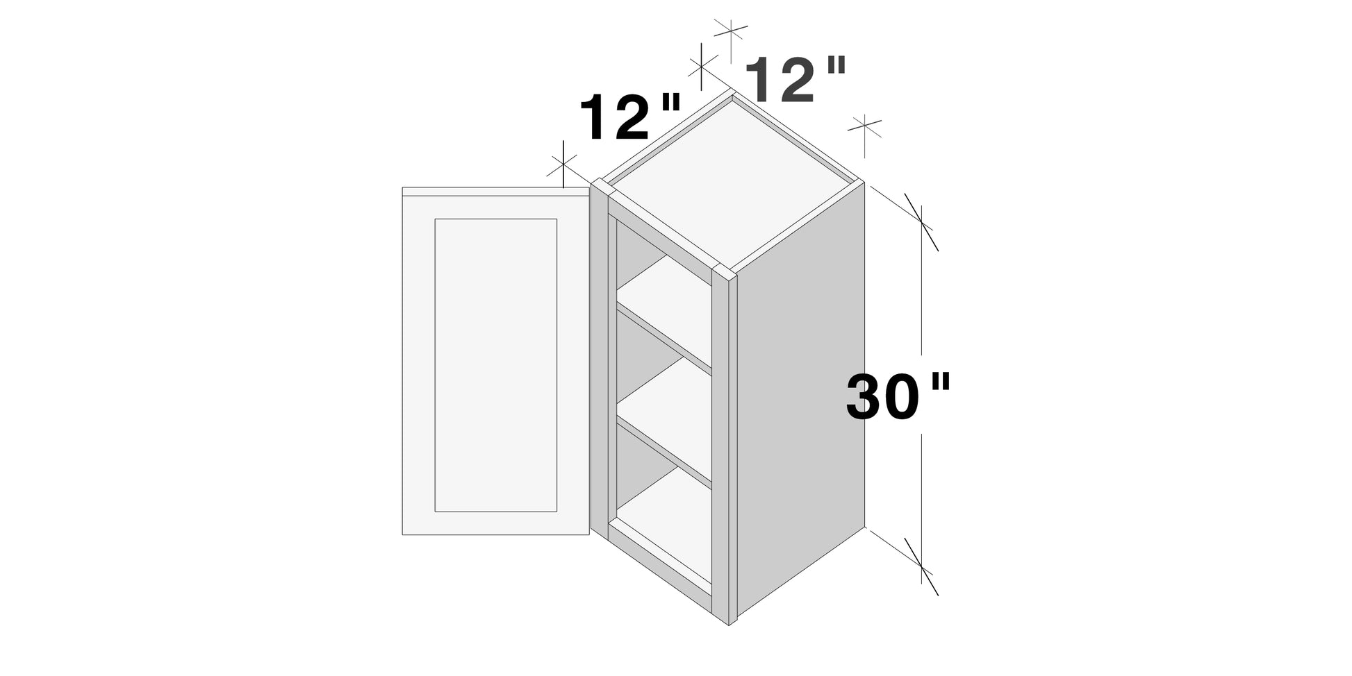 Glacier White RTA 9"-21"W x 12"D x 30"/36"H Standard Wall Cabinets With 1 Door & 2 Shelves