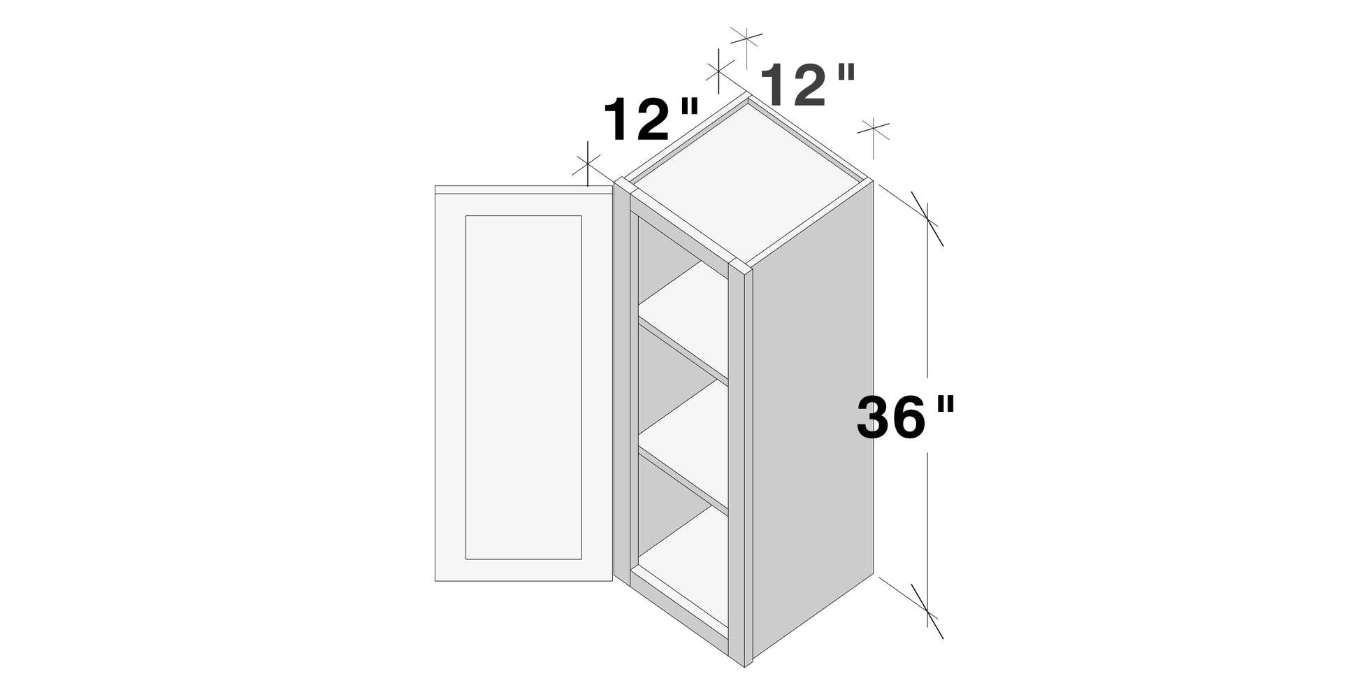 Glacier White RTA 9"-21"W x 12"D x 30"/36"H Standard Wall Cabinets With 1 Door & 2 Shelves