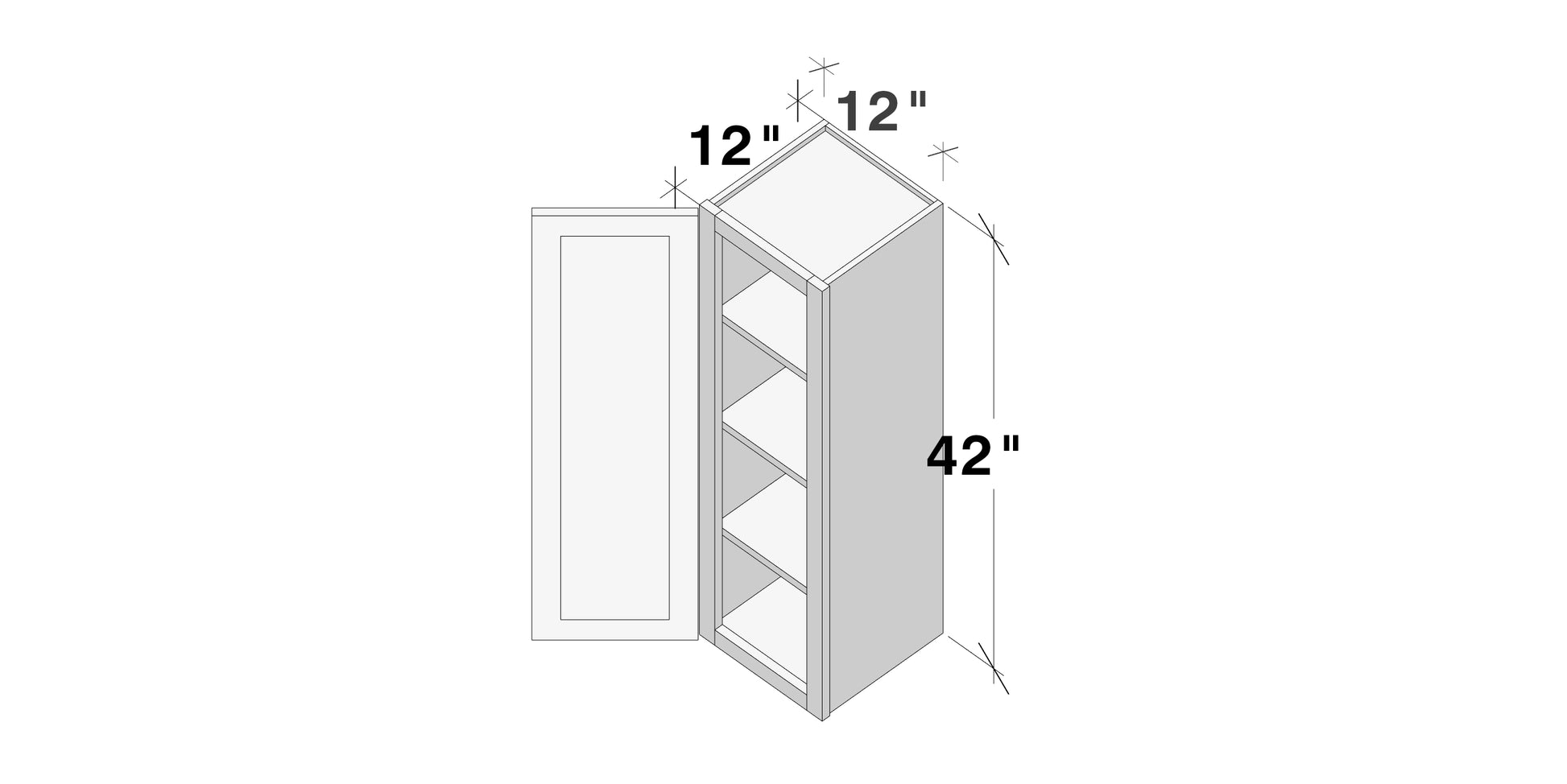 Glacier White RTA 9"-21"W x 12"D x 42"H Standard Wall Cabinets With 1 Door & 3 Shelves