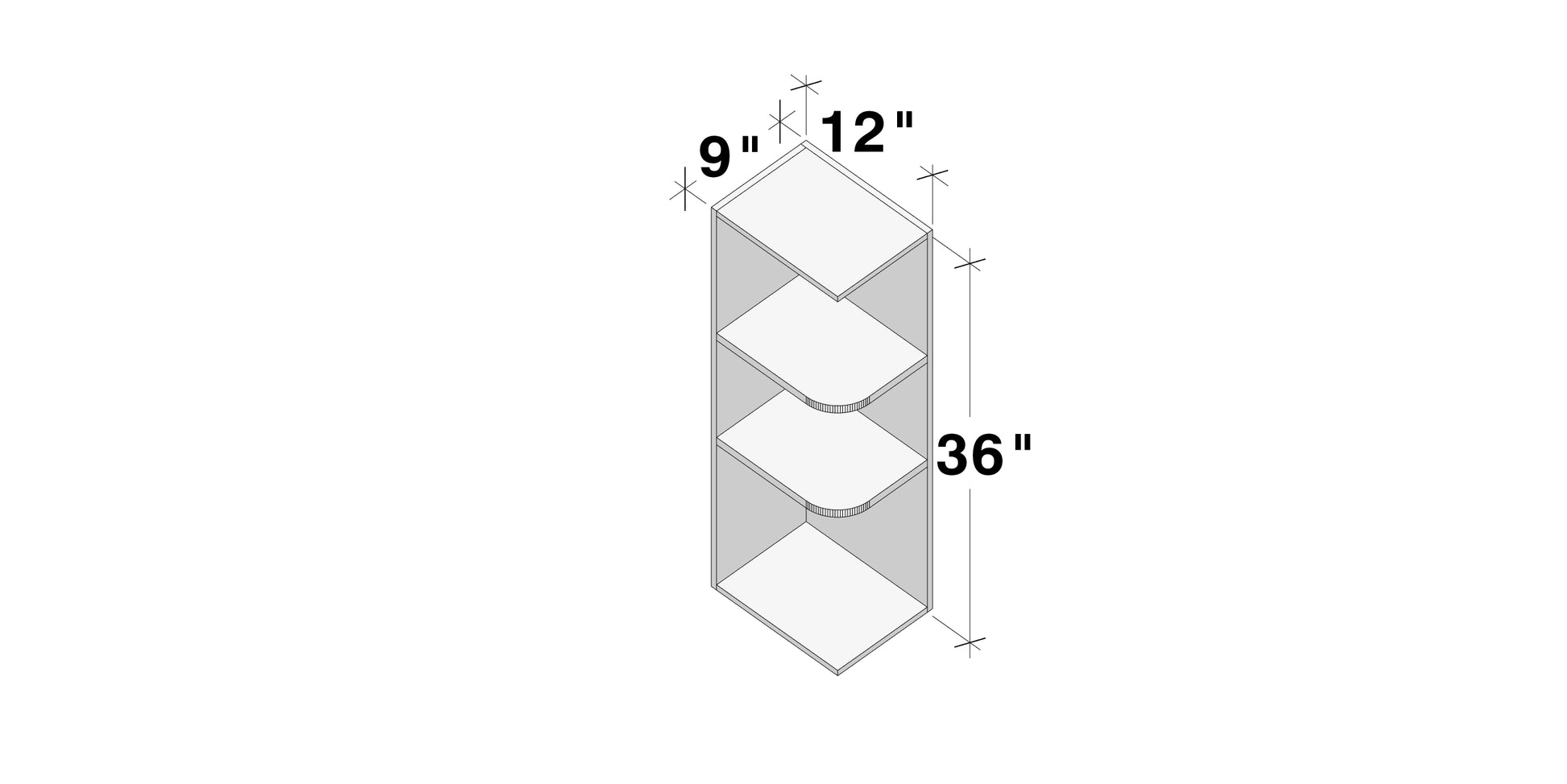 Glacier White RTA 12"W x 9"D x 30"/36"H Open Wall Cabinets With 2 Shelves