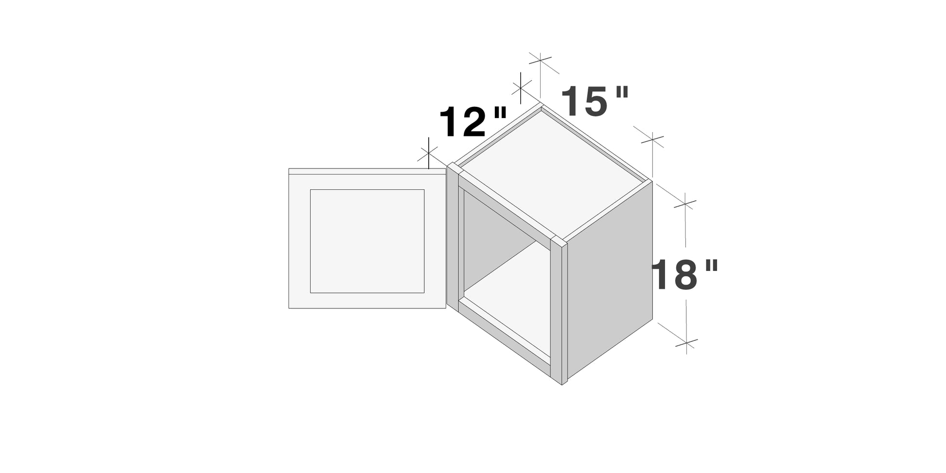 Glacier White RTA 12"-21"W x 12"D x 18"H Short Wall Cabinets With 1 Door
