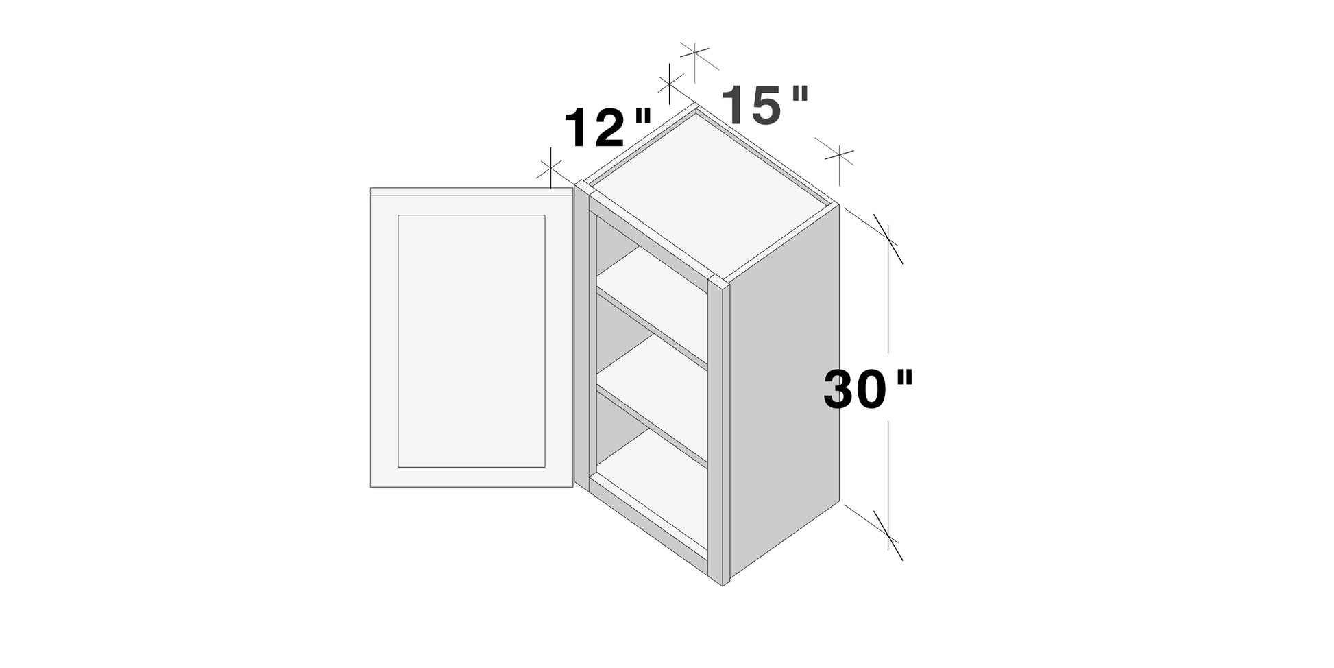 Glacier White RTA 9"-21"W x 12"D x 30"/36"H Standard Wall Cabinets With 1 Door & 2 Shelves
