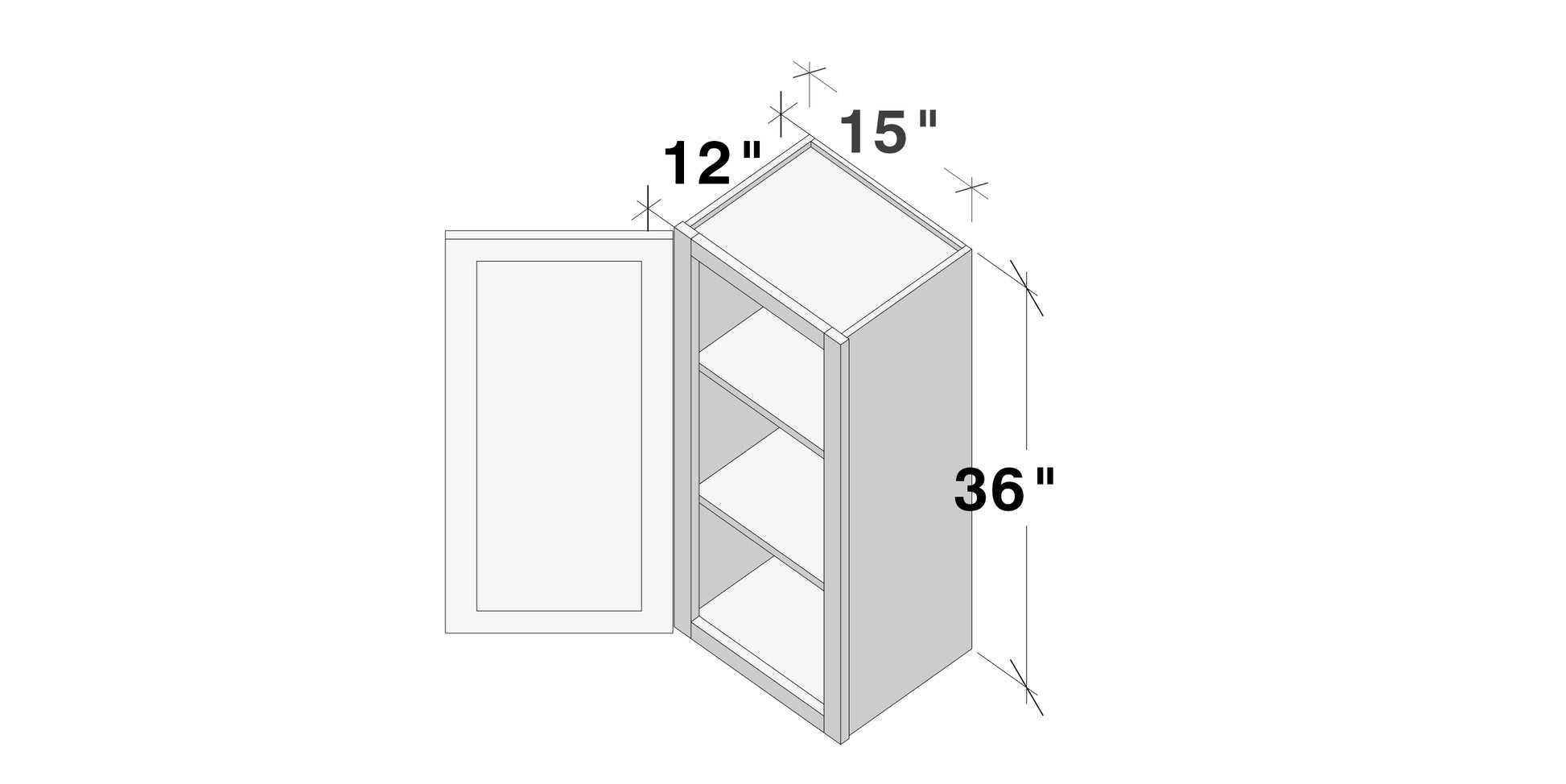 Glacier White RTA 9"-21"W x 12"D x 30"/36"H Standard Wall Cabinets With 1 Door & 2 Shelves