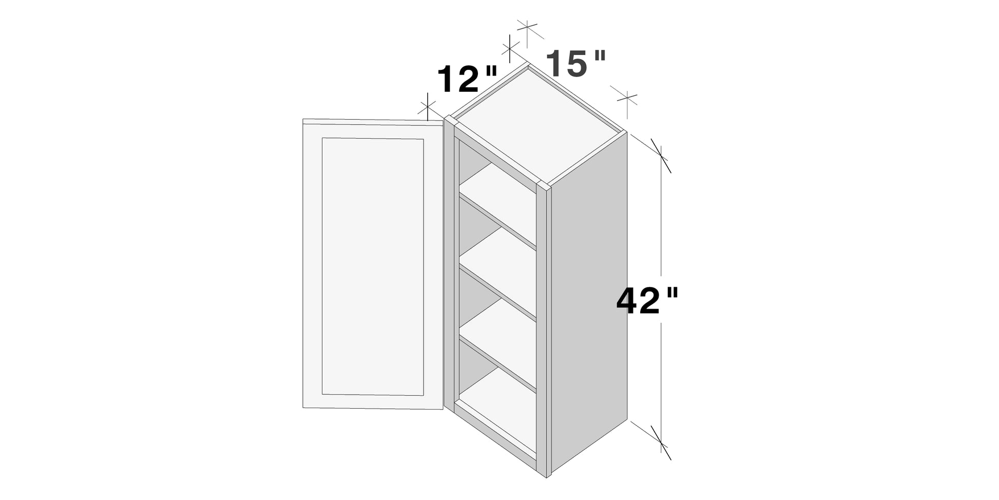 Glacier White RTA 9"-21"W x 12"D x 42"H Standard Wall Cabinets With 1 Door & 3 Shelves