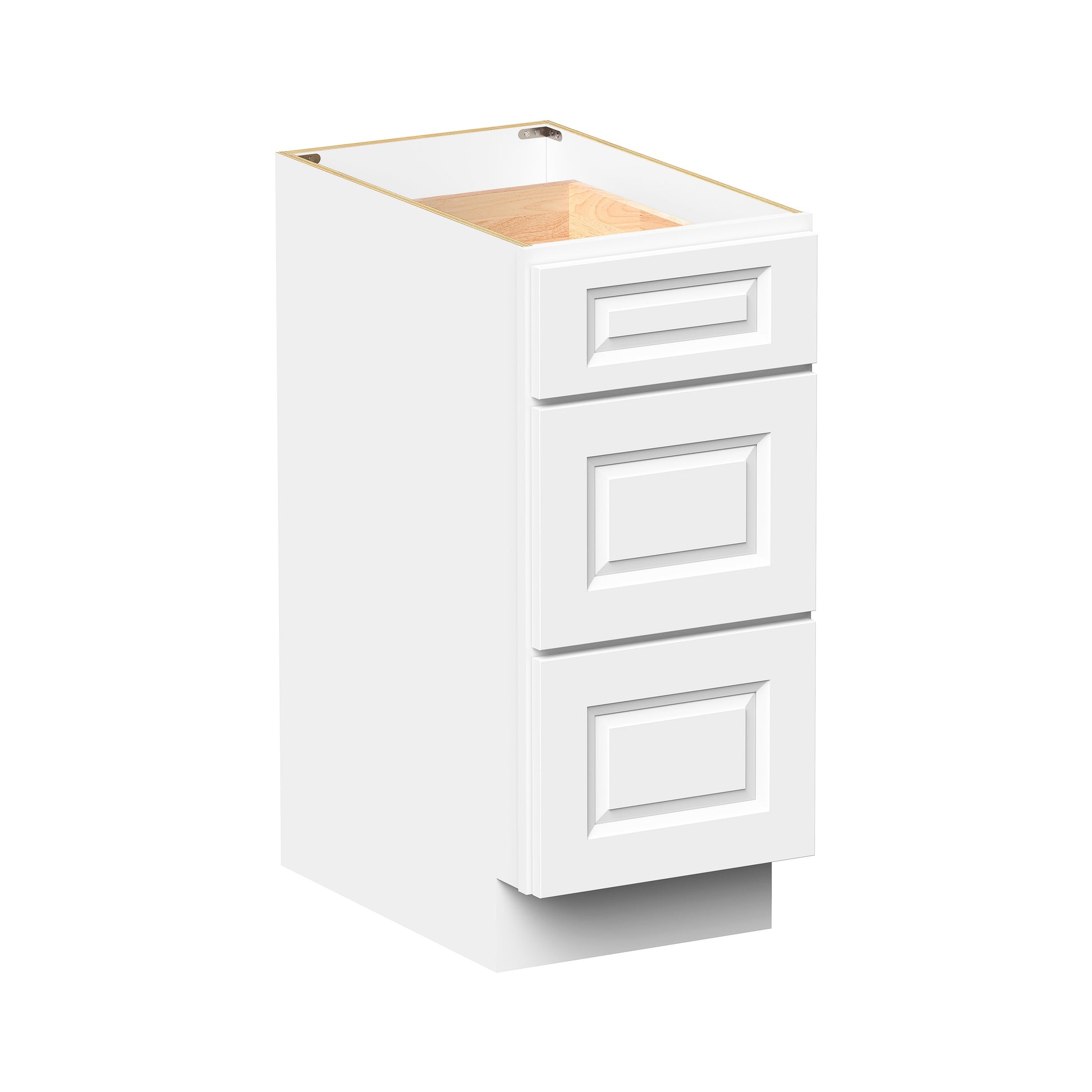 Glacier White RTA 12"-36"W x 24"D x 34.5"H Drawer Base Cabinets With 3 Drawers