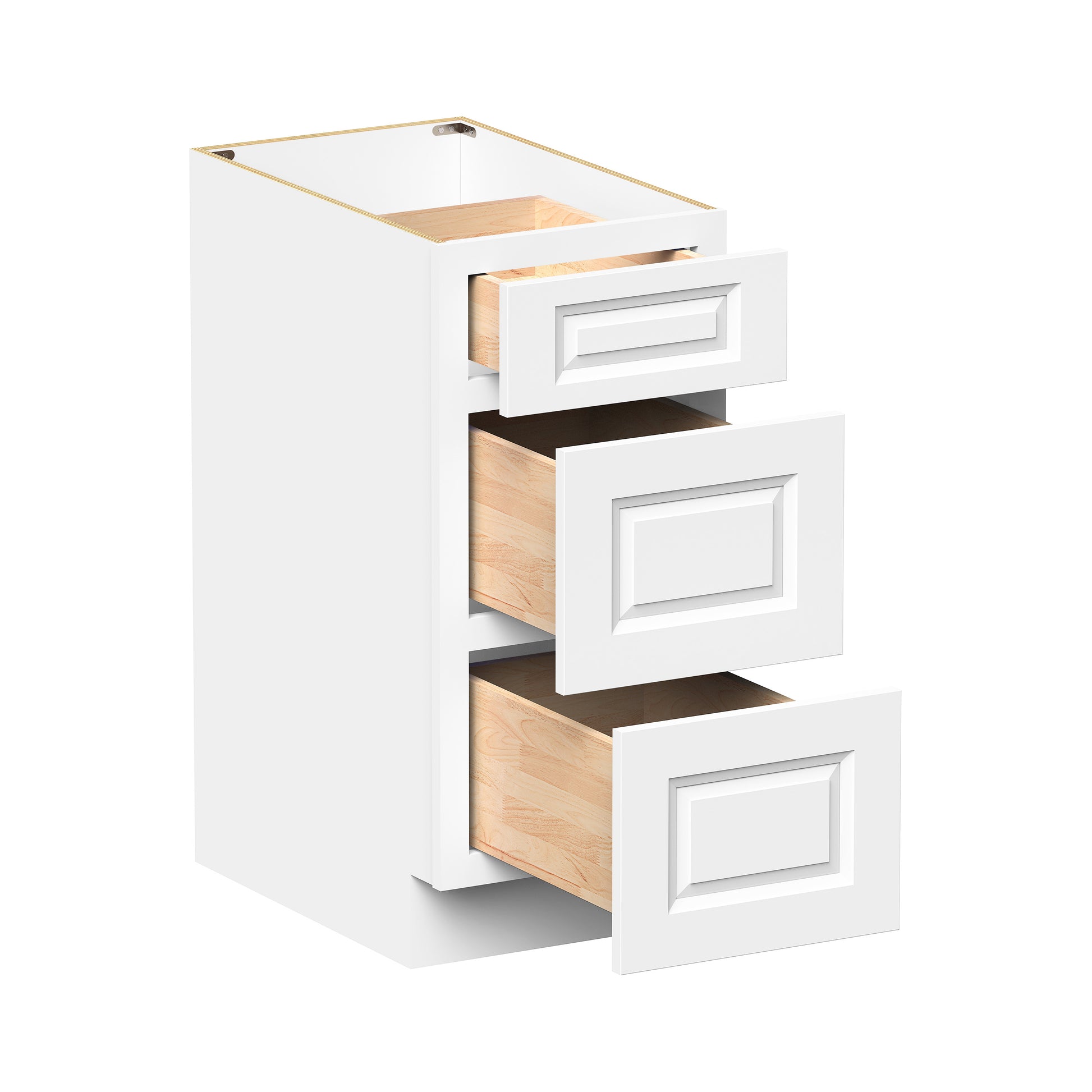 Glacier White RTA 12"-36"W x 24"D x 34.5"H Drawer Base Cabinets With 3 Drawers