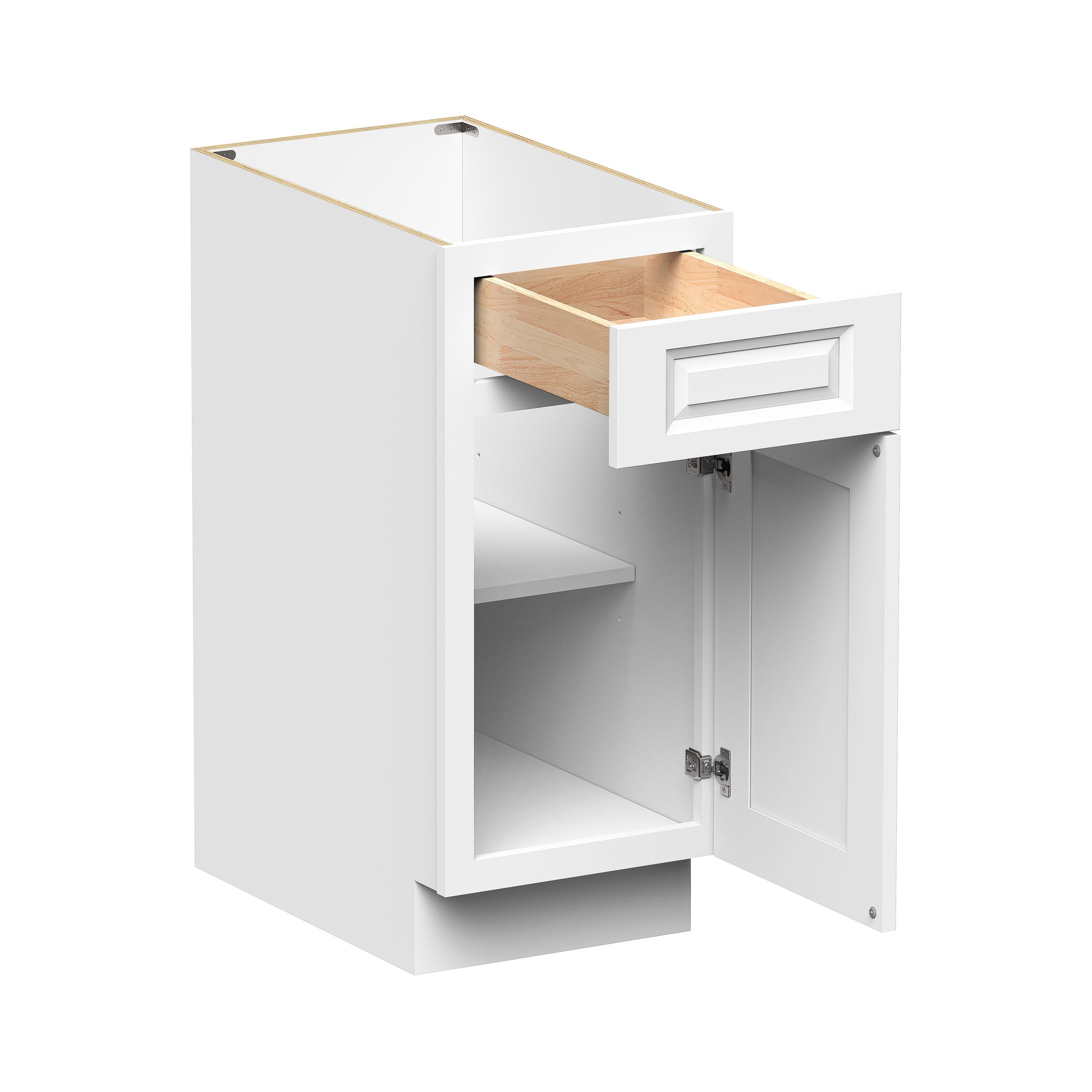Glacier White RTA 12"-21"W x 24"D x 34.5"H Standard Base Cabinets With 1 Door, 1 Drawer & 1 Shelf