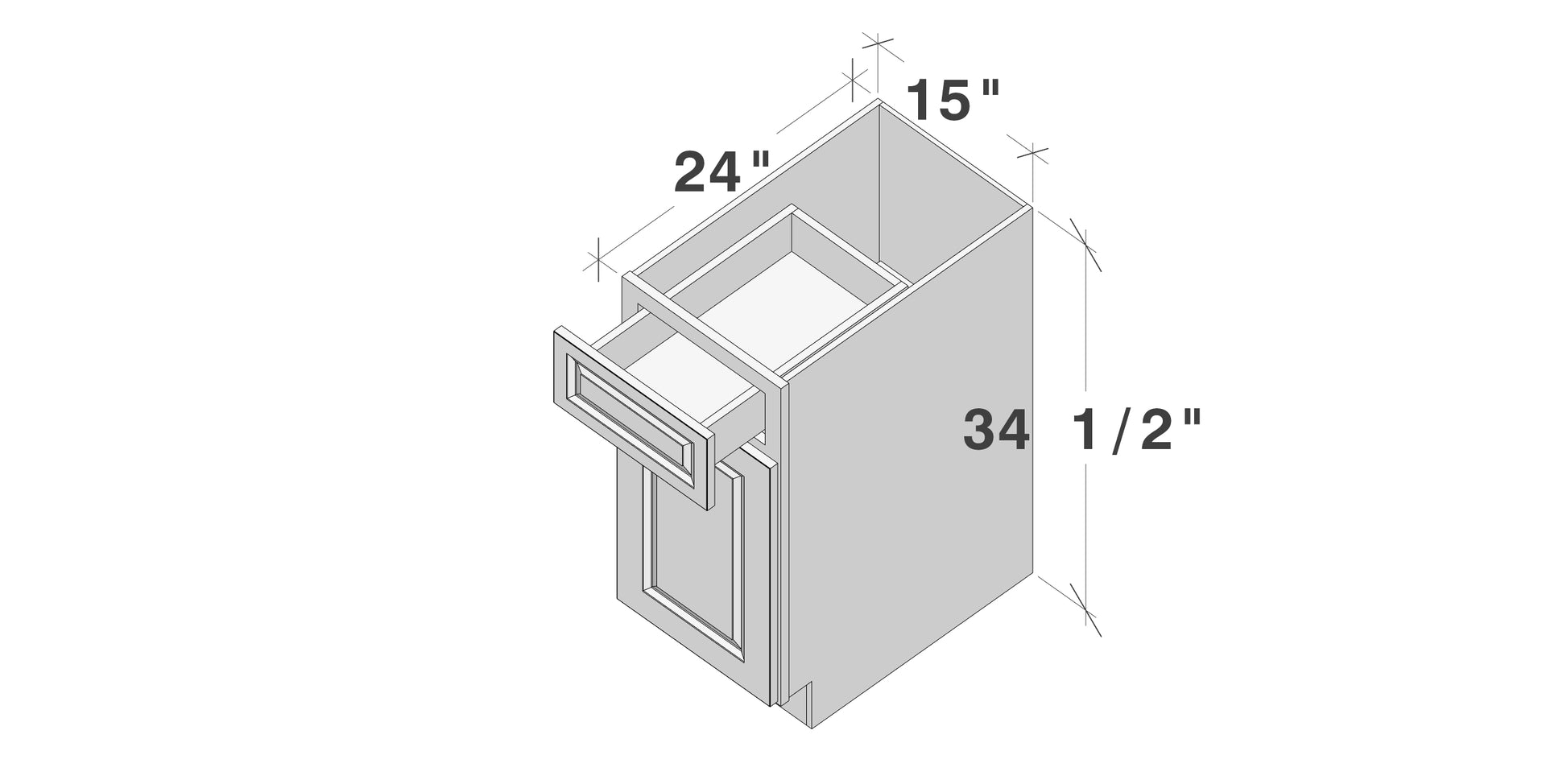 Glacier White RTA 12"-21"W x 24"D x 34.5"H Standard Base Cabinets With 1 Door, 1 Drawer & 1 Shelf