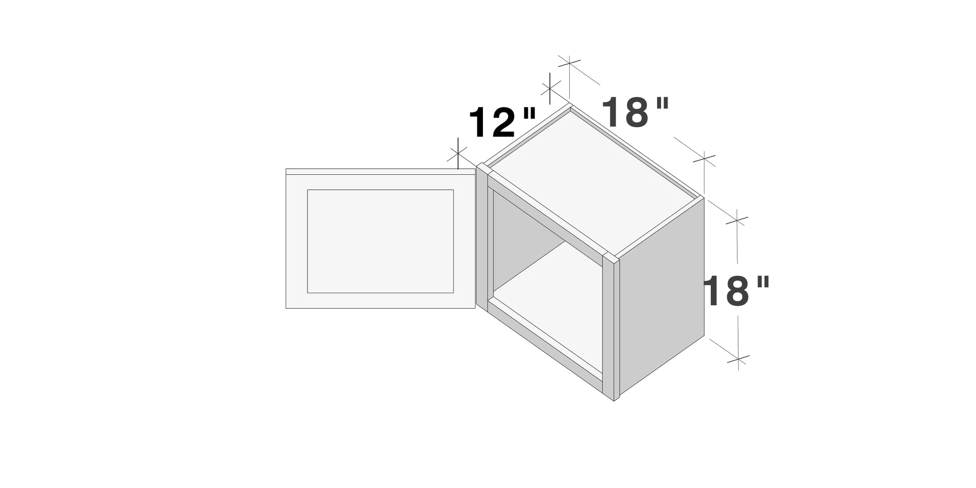 Glacier White RTA 12"-21"W x 12"D x 18"H Short Wall Cabinets With 1 Door