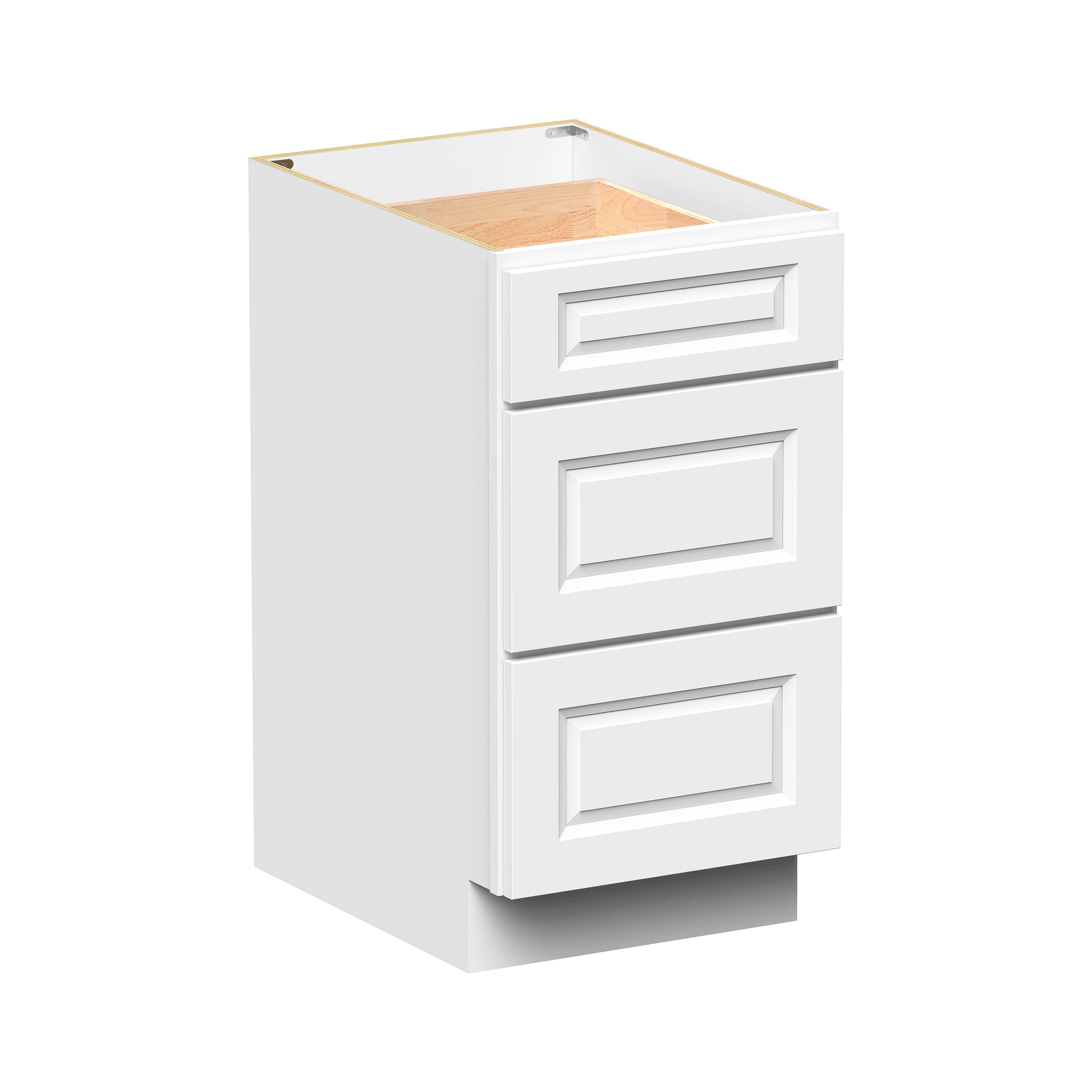 Glacier White RTA 12"-36"W x 24"D x 34.5"H Drawer Base Cabinets With 3 Drawers