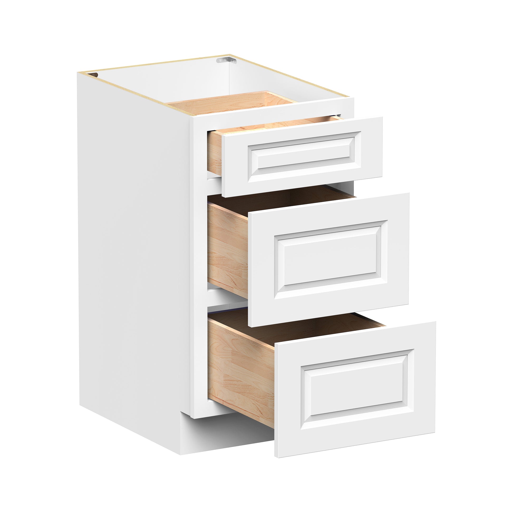 Glacier White RTA 12"-36"W x 24"D x 34.5"H Drawer Base Cabinets With 3 Drawers