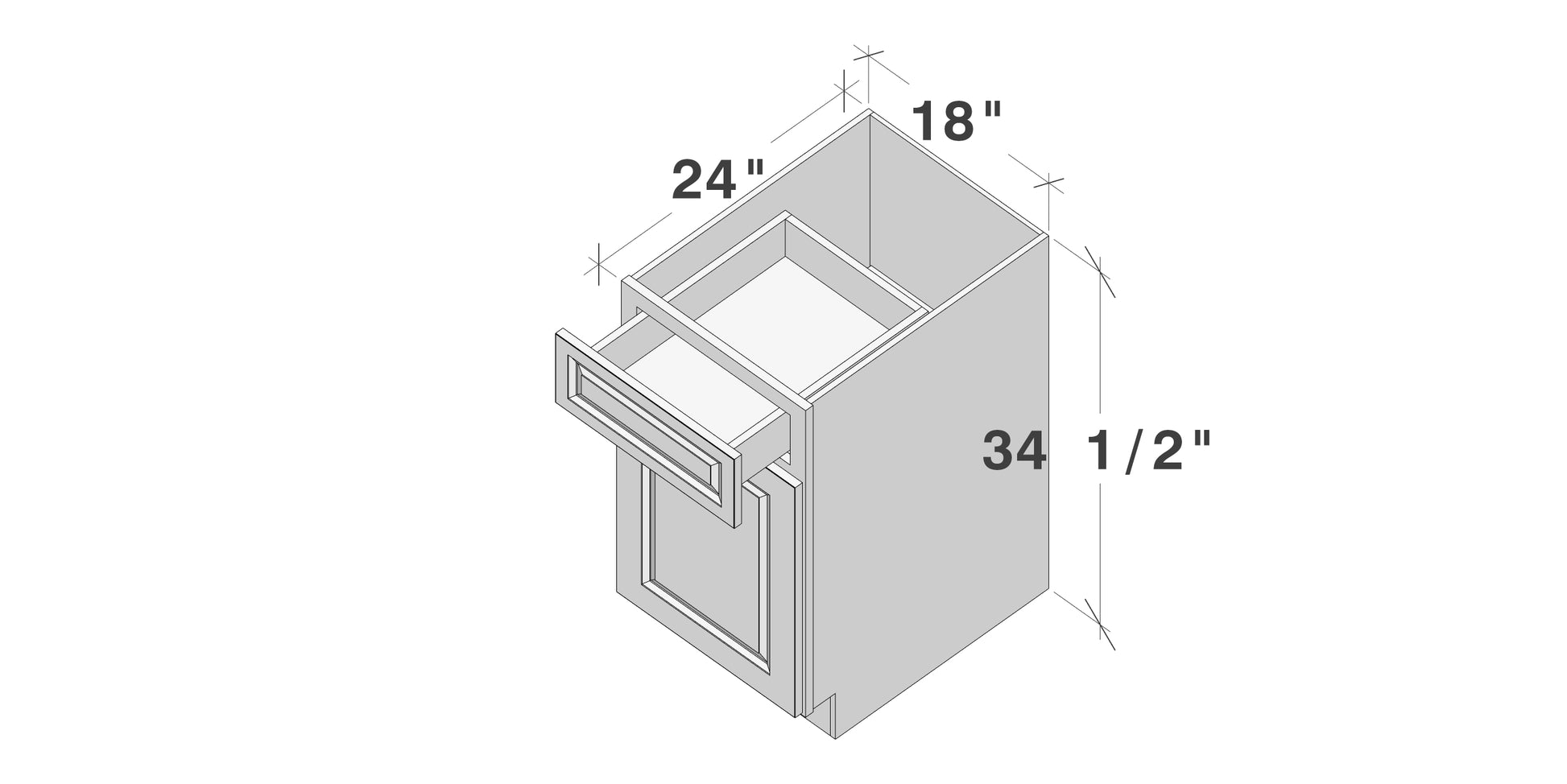 Glacier White RTA 12"-21"W x 24"D x 34.5"H Standard Base Cabinets With 1 Door, 1 Drawer & 1 Shelf
