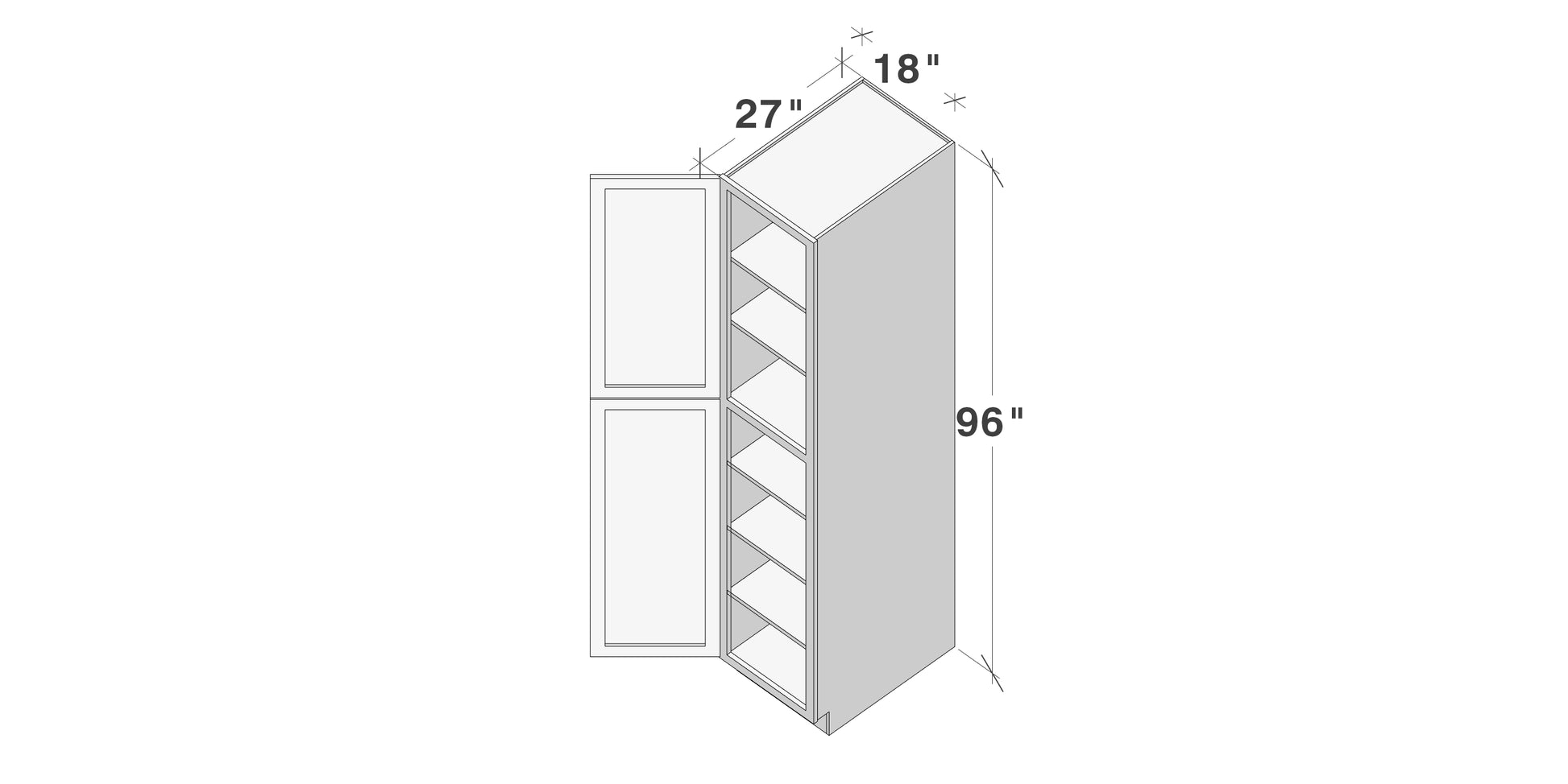 Glacier White RTA 18"W x 27"D x 96"H Pantry Tall Cabinet With 2 Doors & 5 Shelves