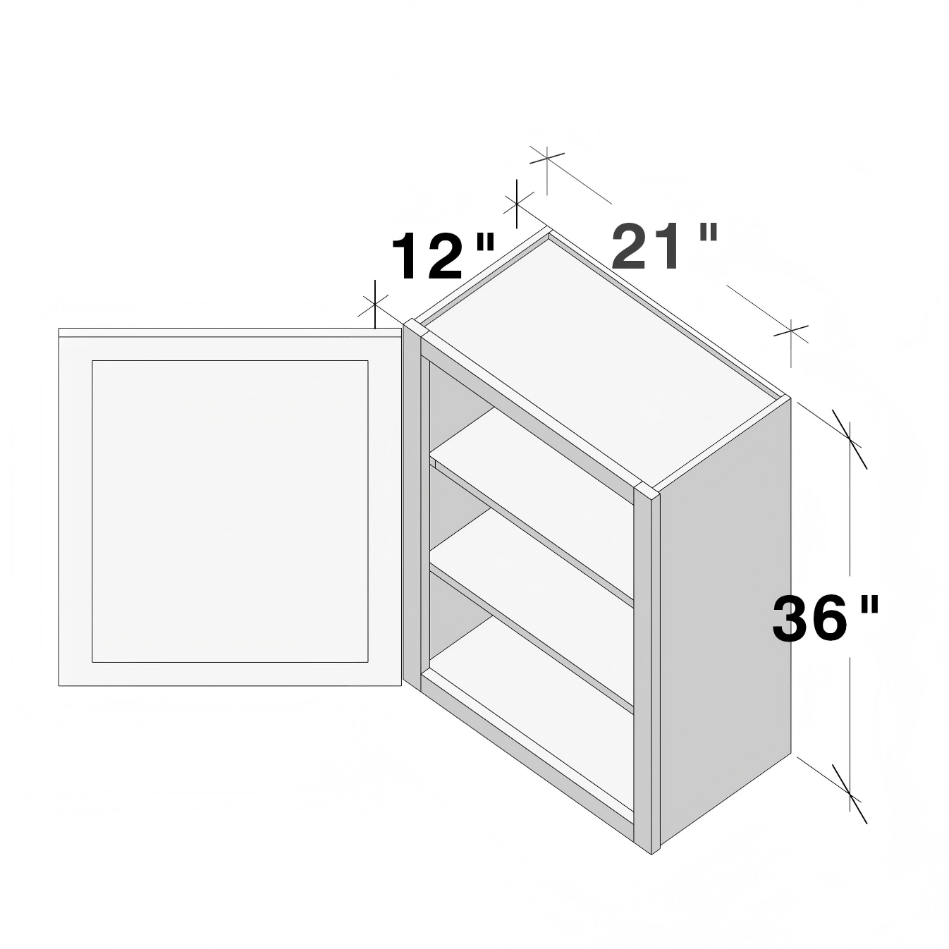 Glacier White RTA 9"-21"W x 12"D x 30"/36"H Standard Wall Cabinets With 1 Door & 2 Shelves