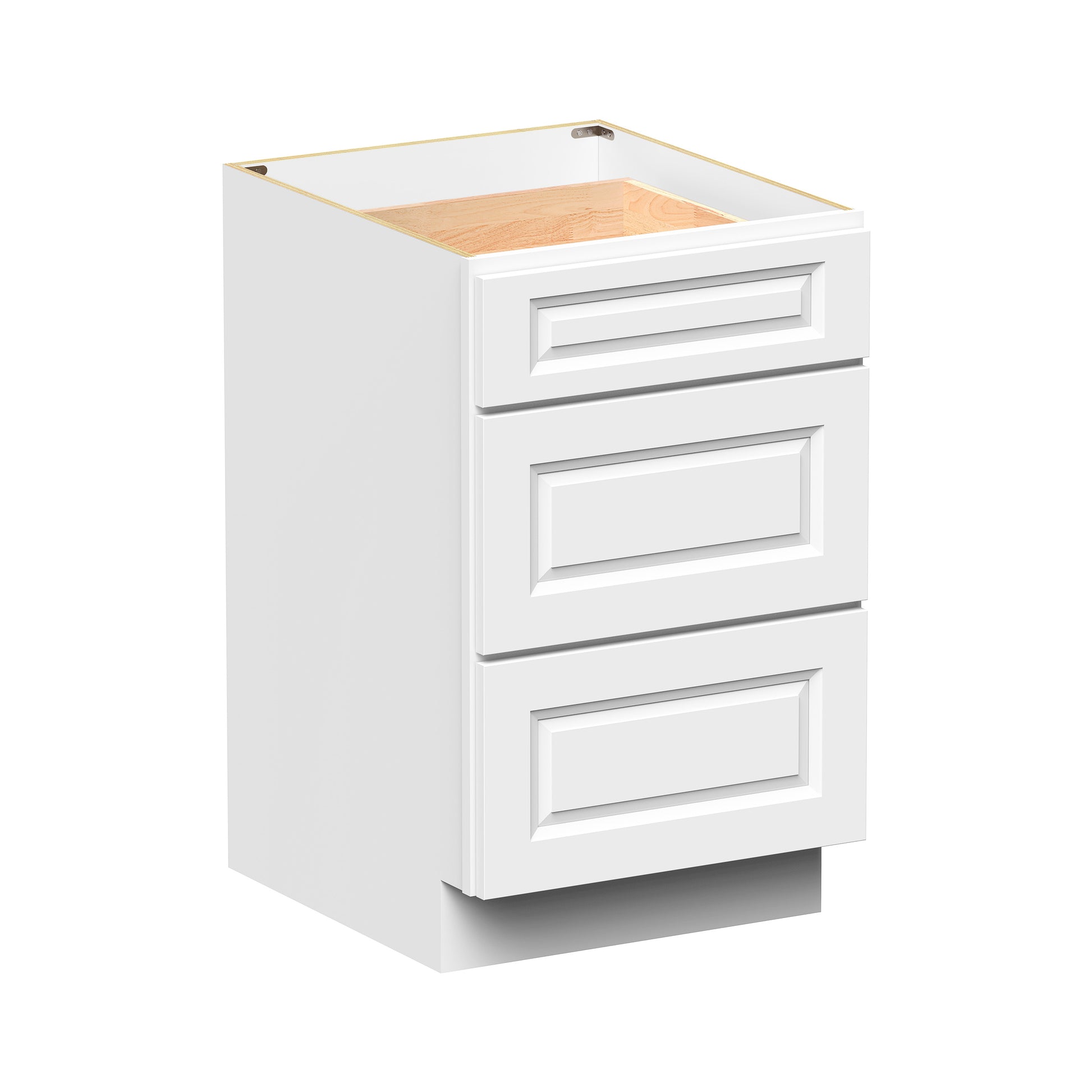 Glacier White RTA 12"-36"W x 24"D x 34.5"H Drawer Base Cabinets With 3 Drawers
