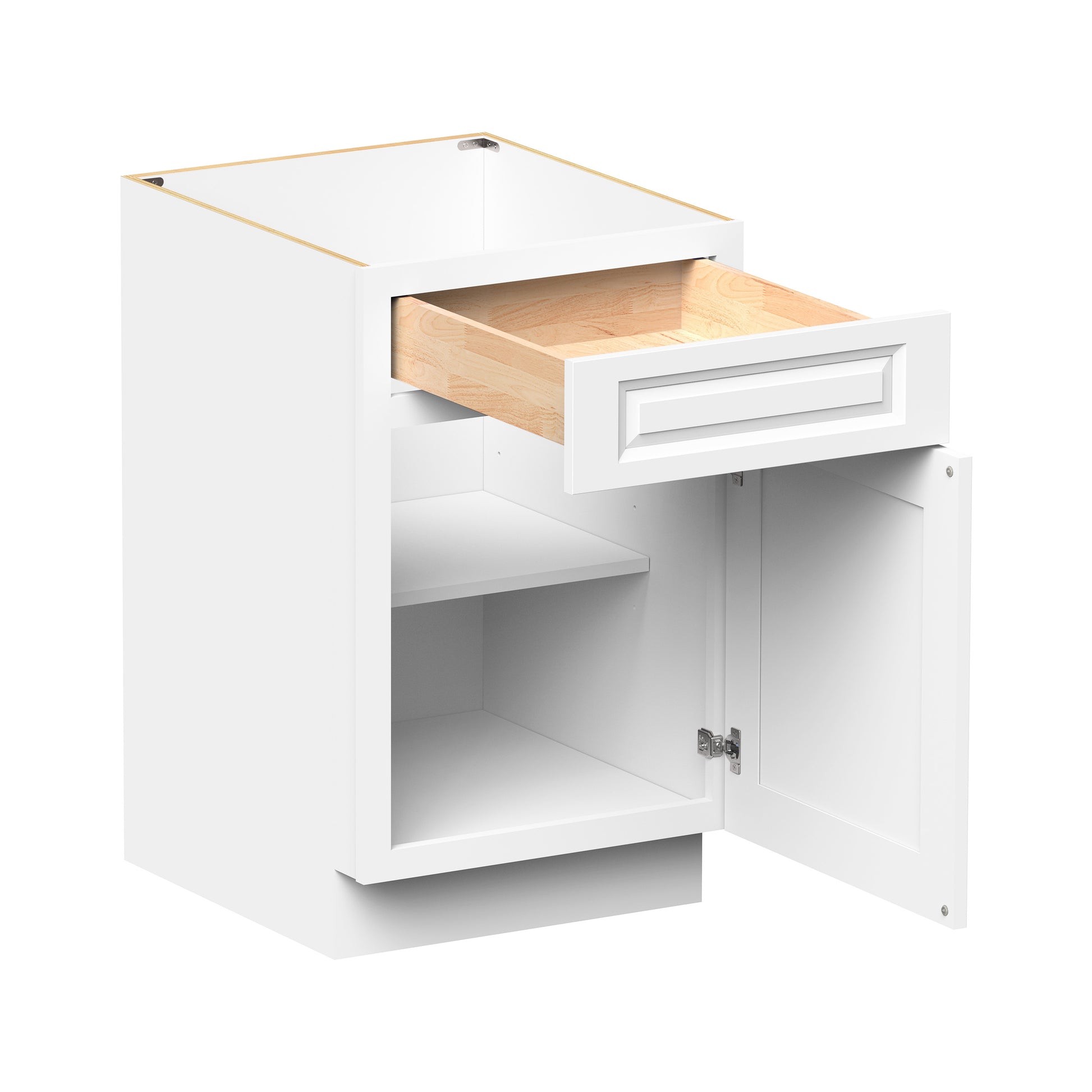 Glacier White RTA 12"-21"W x 24"D x 34.5"H Standard Base Cabinets With 1 Door, 1 Drawer & 1 Shelf