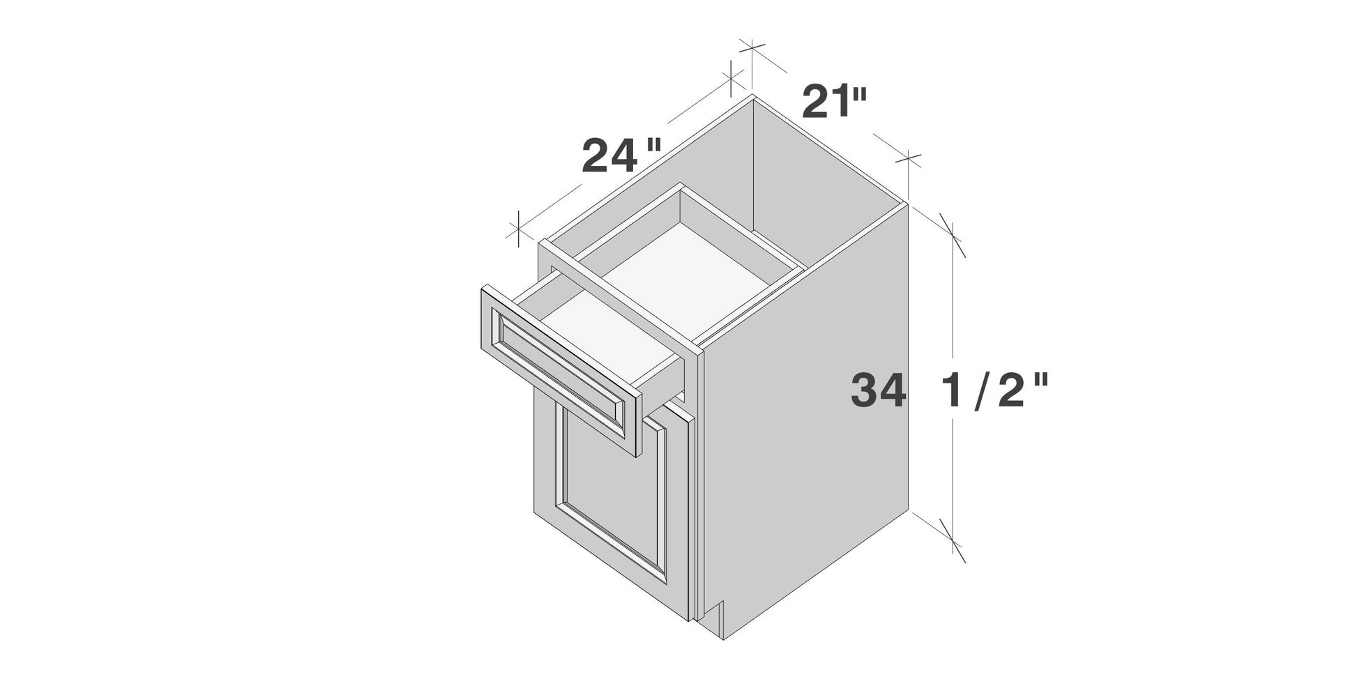 Glacier White RTA 12"-21"W x 24"D x 34.5"H Standard Base Cabinets With 1 Door, 1 Drawer & 1 Shelf