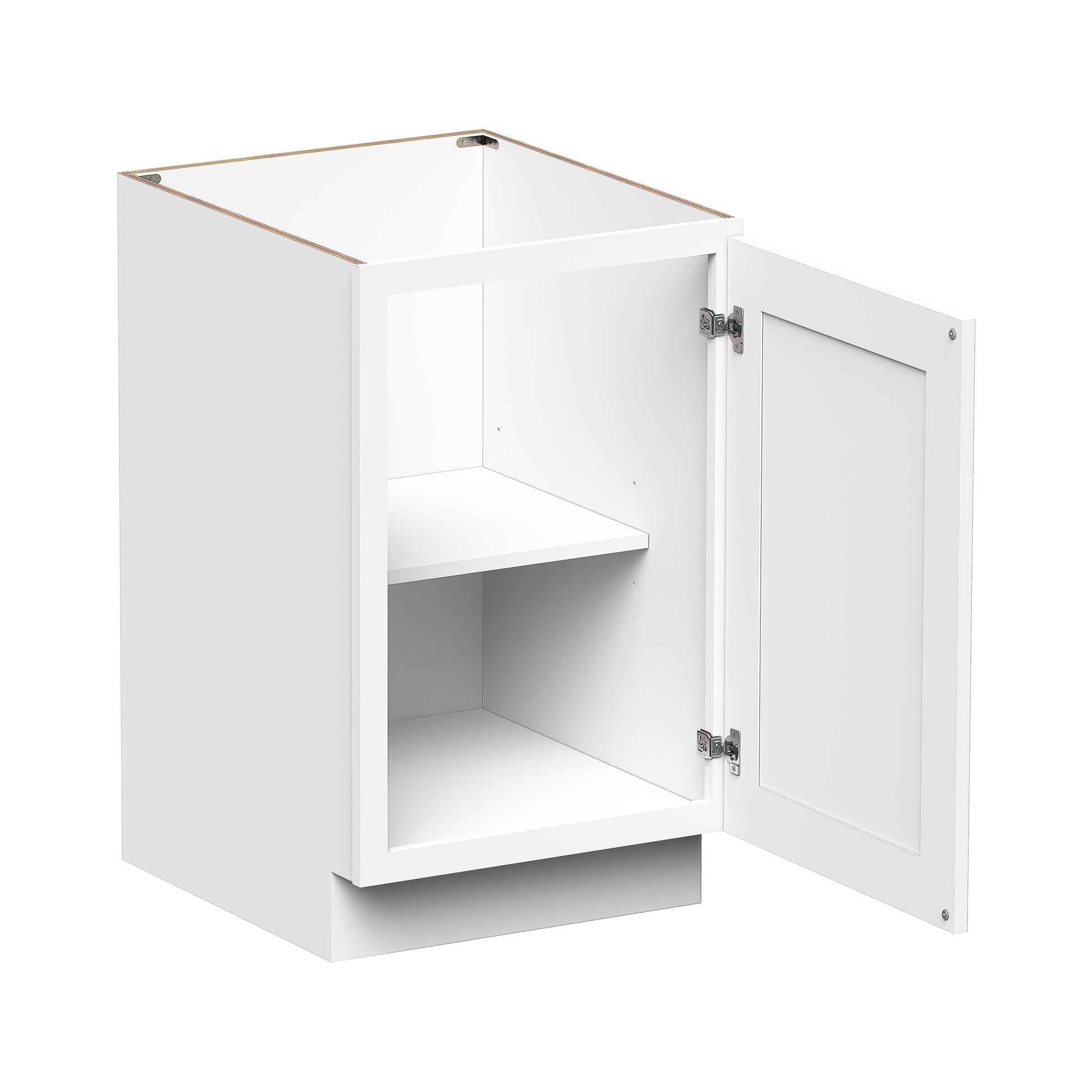 Glacier White RTA 18"/21"W x 24"D x 34.5"H Full Height Door Base Cabinets With 1 Door & 1 Shelf