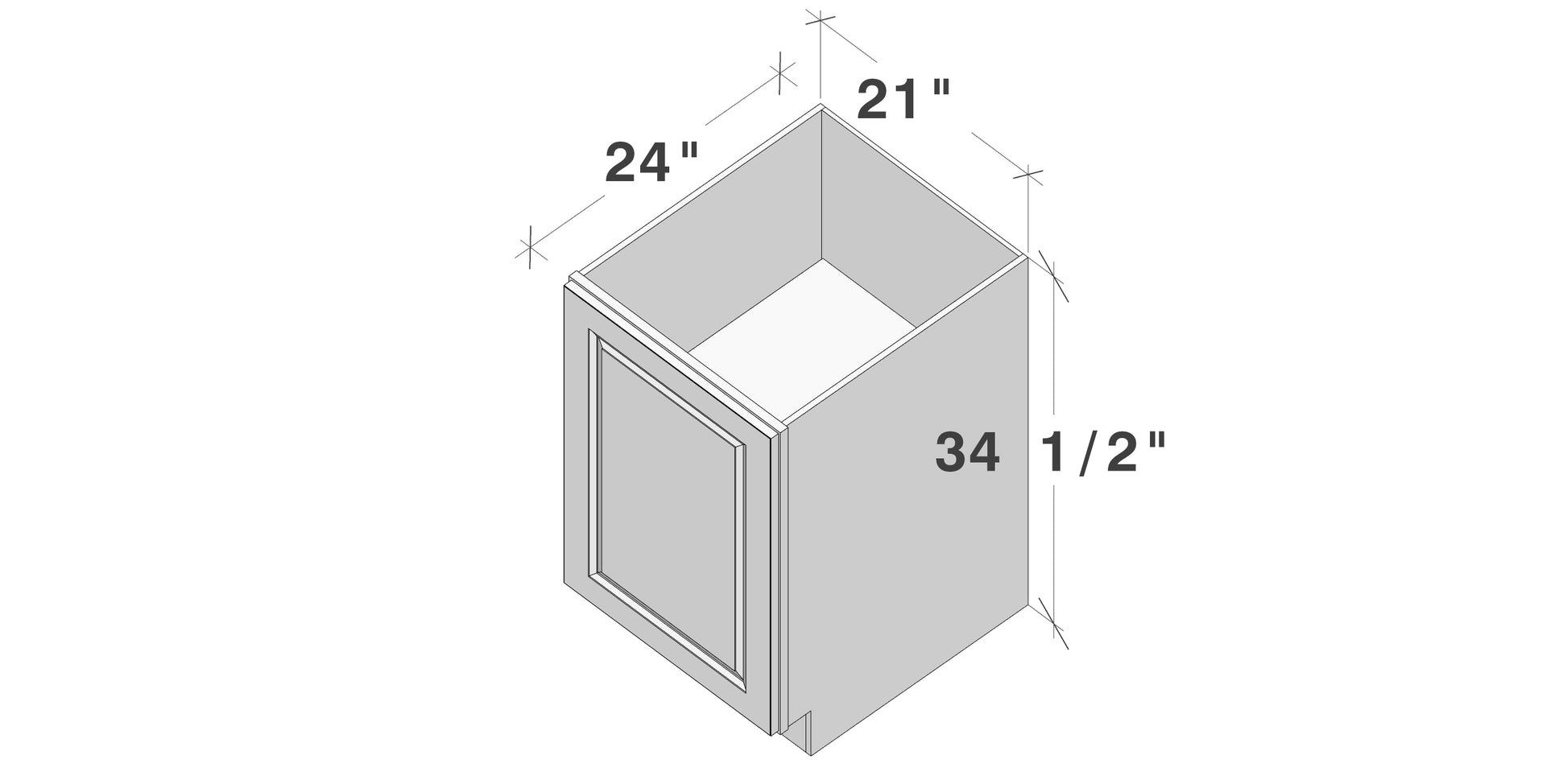 Glacier White RTA 18"/21"W x 24"D x 34.5"H Full Height Door Base Cabinets With 1 Door & 1 Shelf