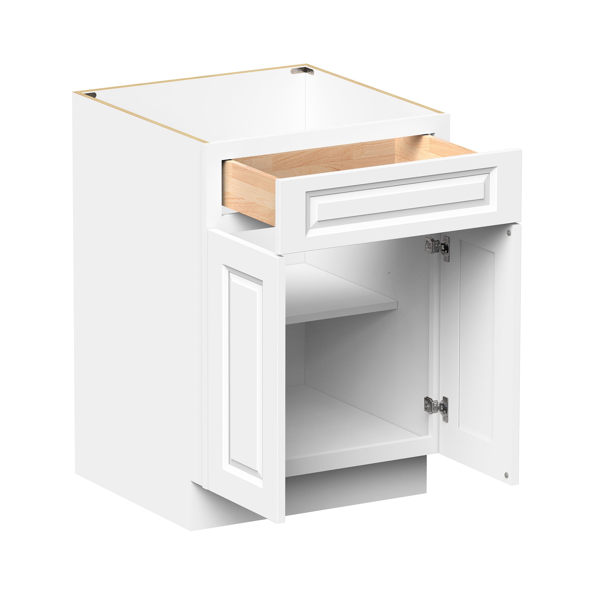 Glacier White RTA 24"-30"W x 24"D x 34.5"H Standard Base Cabinets With 2 Doors, 1 Drawer & 1 Shelf