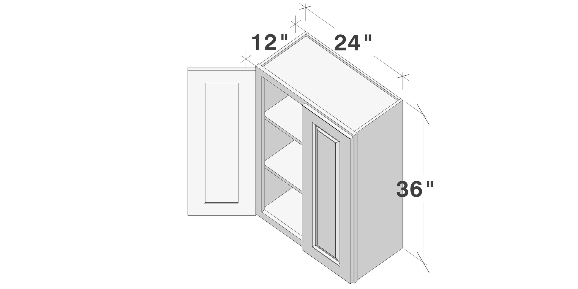 Glacier White RTA 24"-36"W x 12"D x 30"/36"H Standard Wall Cabinets With 2 Doors & 2 Shelves