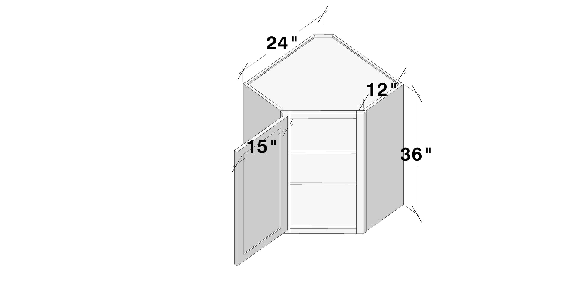 Glacier White RTA 24"W x 12"D x 30"/36"H Wall Diagonal Corner Cabinets With 1 Door & 2 Shelves